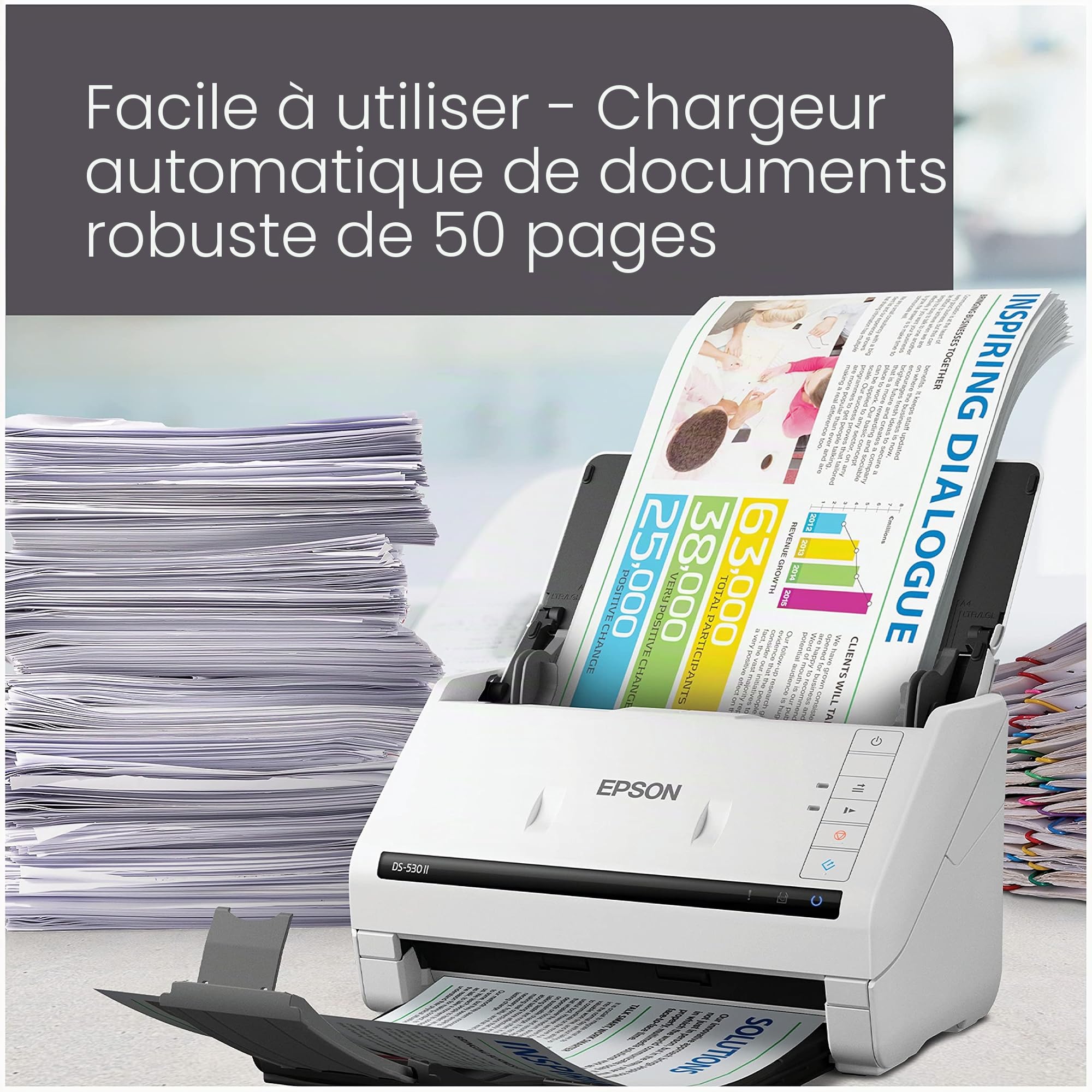 Epson DS-530 II Scanner de documents recto verso couleur pour PC et Mac avec chargeur automatique de documents (ADF)