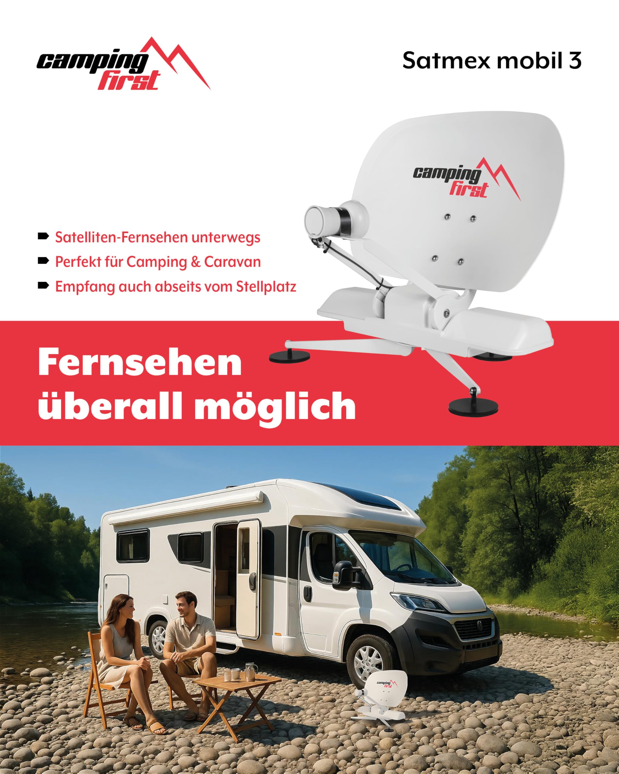 Satmex mobil 3 – Vollautomatische Sat-Antenne – Weiß | Selbstständige Ausrichtung auf Astra 19,2° Ost, keine separate Stromversorgung nötig