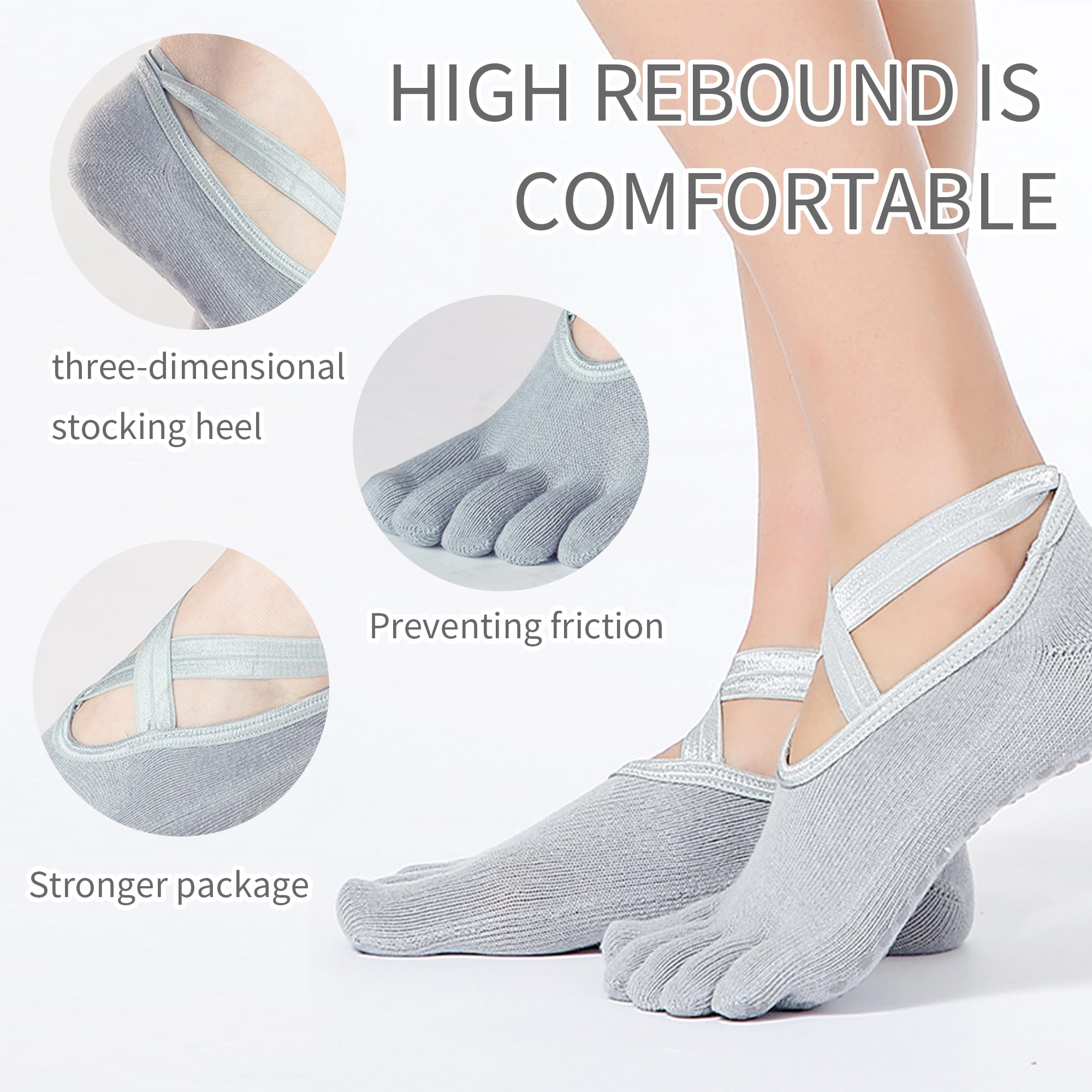 Keroius 2 pairs Yoga Socks Non Slip Skid Grip Socks Sticky Gripper Socks for Women and Men Ballet Pilates Hospital Dance: Exposed Toe Socks Gray
