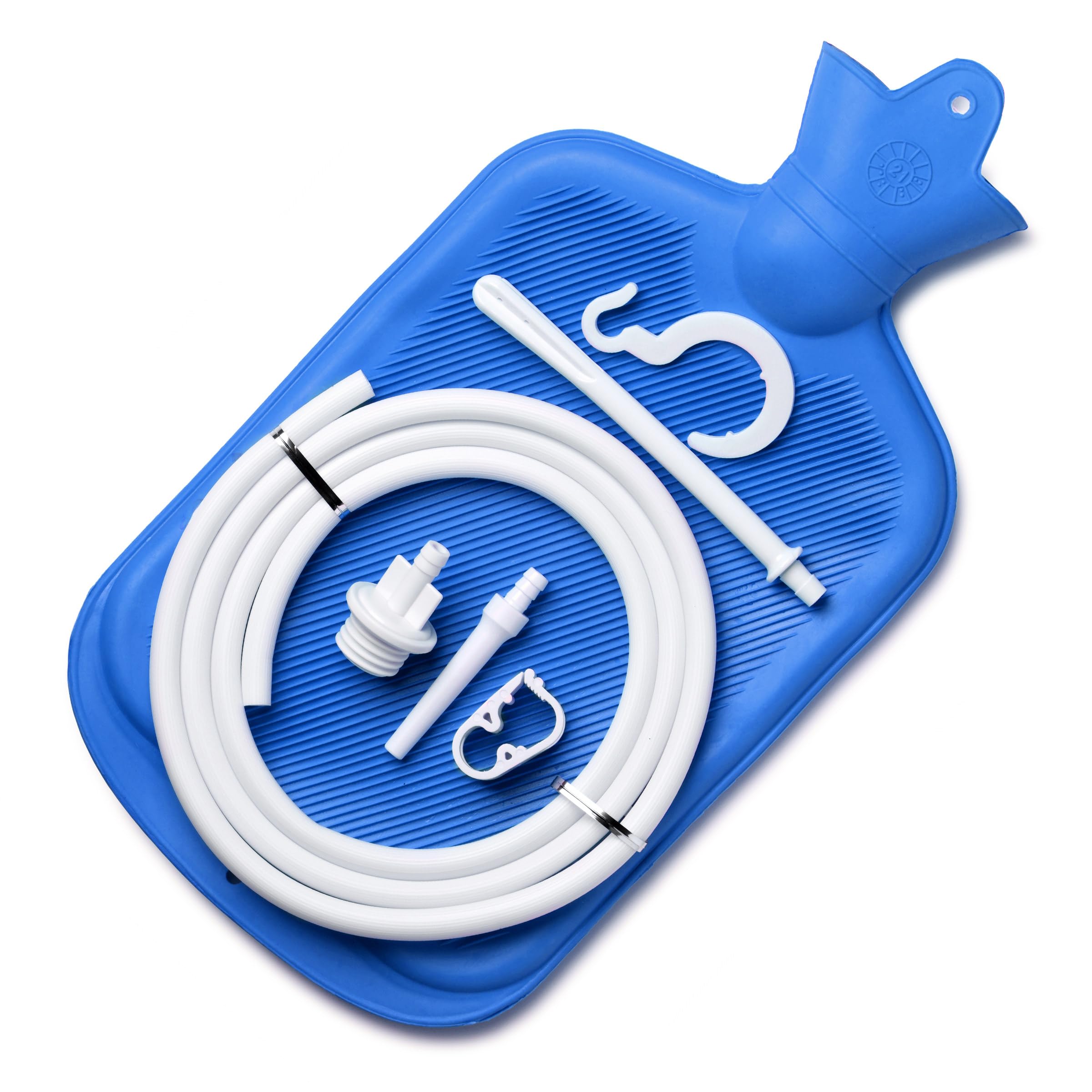 Water Bottle Enema Cleaning Kit for Men and Women, 2 Quart Durable Rubber Bag with 5-Foot Flexible Tube, Tapered and Nozzle Tips Included, Flow Control Clamp, Hygienic Design