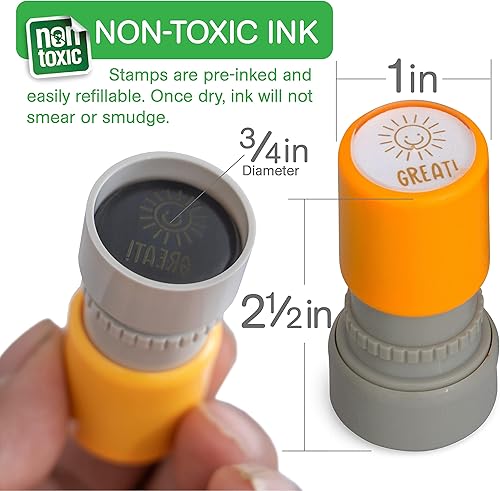 Miniatura 3 de Stamp Joy - Paquete de 12 sellos de flash autotinta, sellos multicolores para profesores, sellos de papelería de oficina, pretintados (paquete)