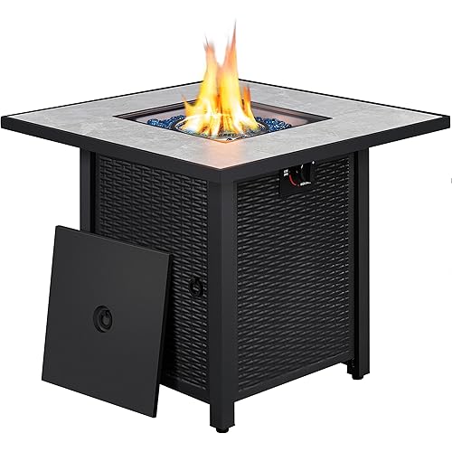 Yaheetech Fire Pits Propane Fire Pit 30in Fire Pit for Outside Gas Fire Pit 50,000 BTU Square Gas Fire Table with Ceramic Tabletop and Blue Fire Glass