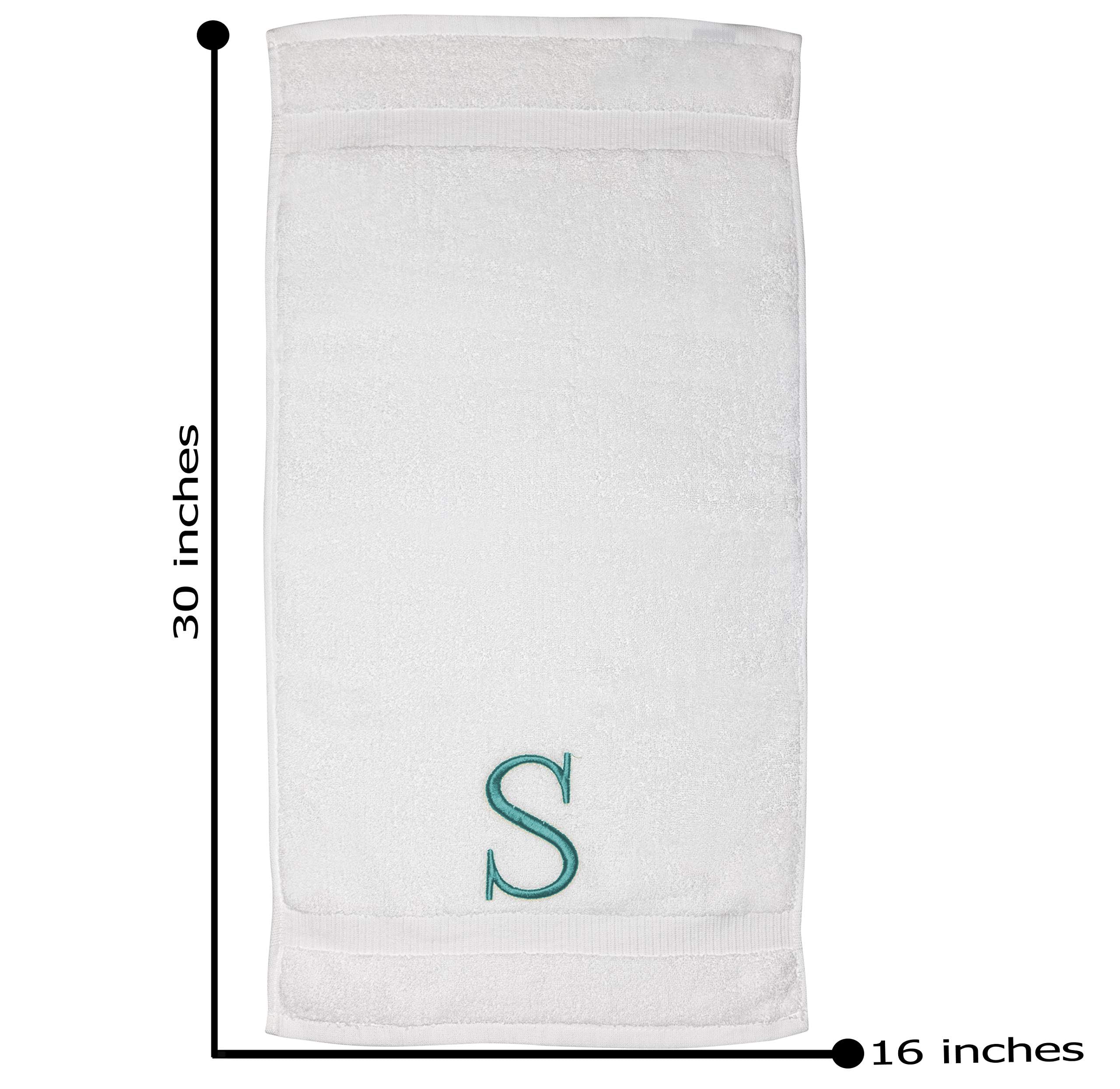 Toalla de mano con letra verde azulado para baño, toalla bordada decorativa de calidad de hotel con monograma inicial para tocador, spa, certificado orgánico GOTS, juego de 2 letras S