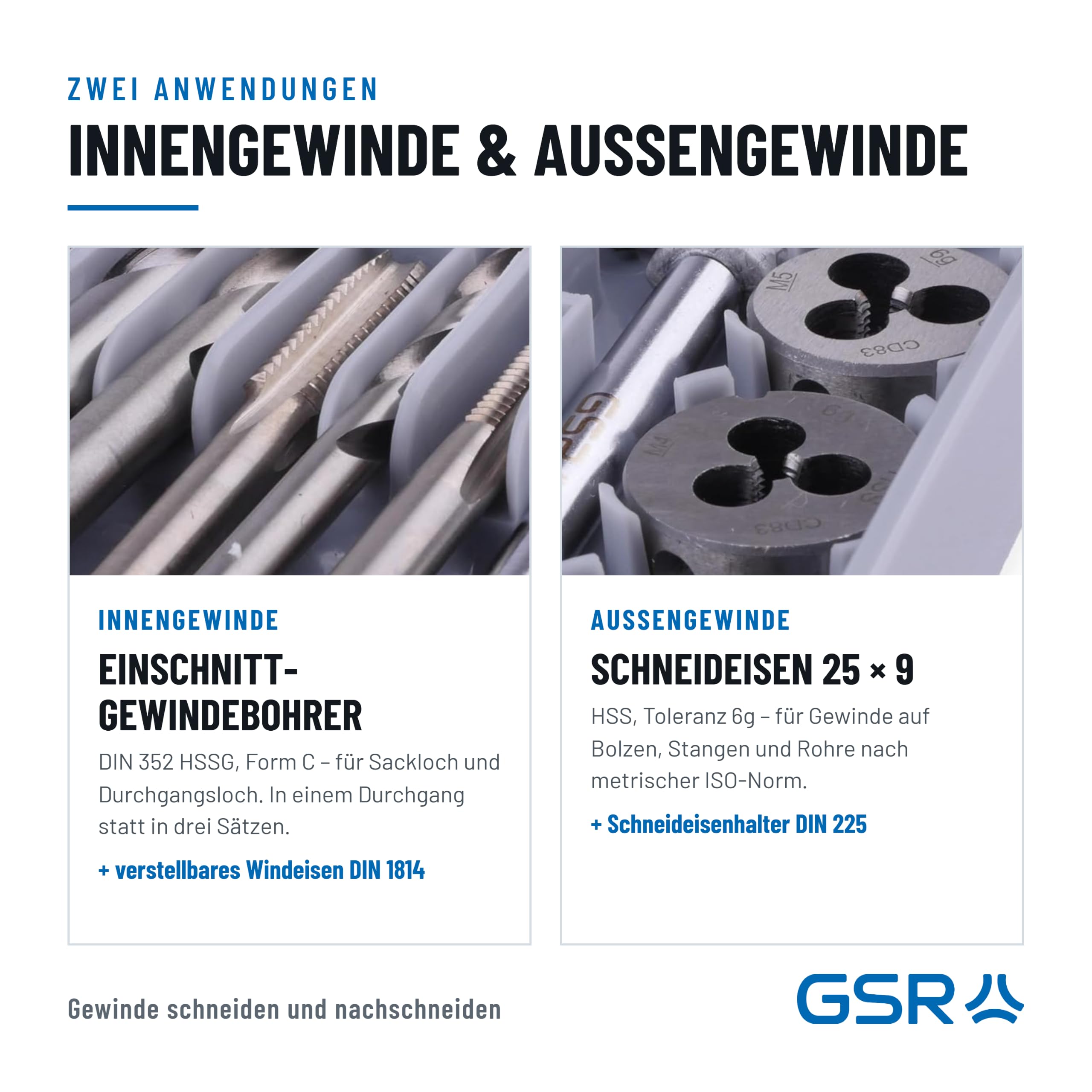 GSR Profi HSS-G Gewindeschneidsatz, 20-teilig, Geschliffen, Gewindebohrer Set M3-M10, Einschnittgewindebohrer & Schneideisen inklusive Zubehör Werkzeug, Für Innengewinde & Außengewinde