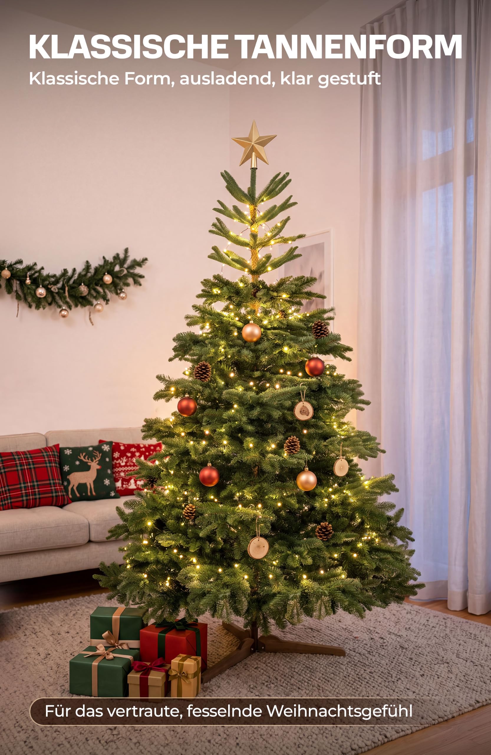4smile Weihnachtsbaum künstlich 180 cm – Nordmanntanne, TESTSIEGER 91/100