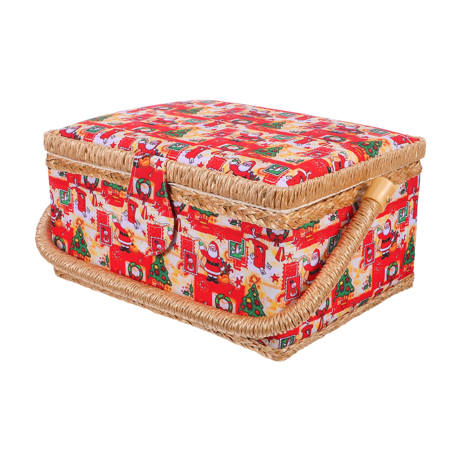 PRETYZOOM Cesta de Costura Grande para Bordar con Caja de Obsequio de Navidad Organizador de Suministros de Costura con Bandeja Extraíble y Bolsillo Interior para Alfileres y Hilo de Coser