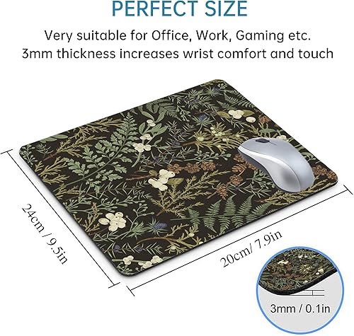 Miniatura 3 de Alfombrilla para mouse, cuadrada, botánica, vintage, para escritorio, lavable, plantas de hierbas verdes, alfombrilla con base de goma