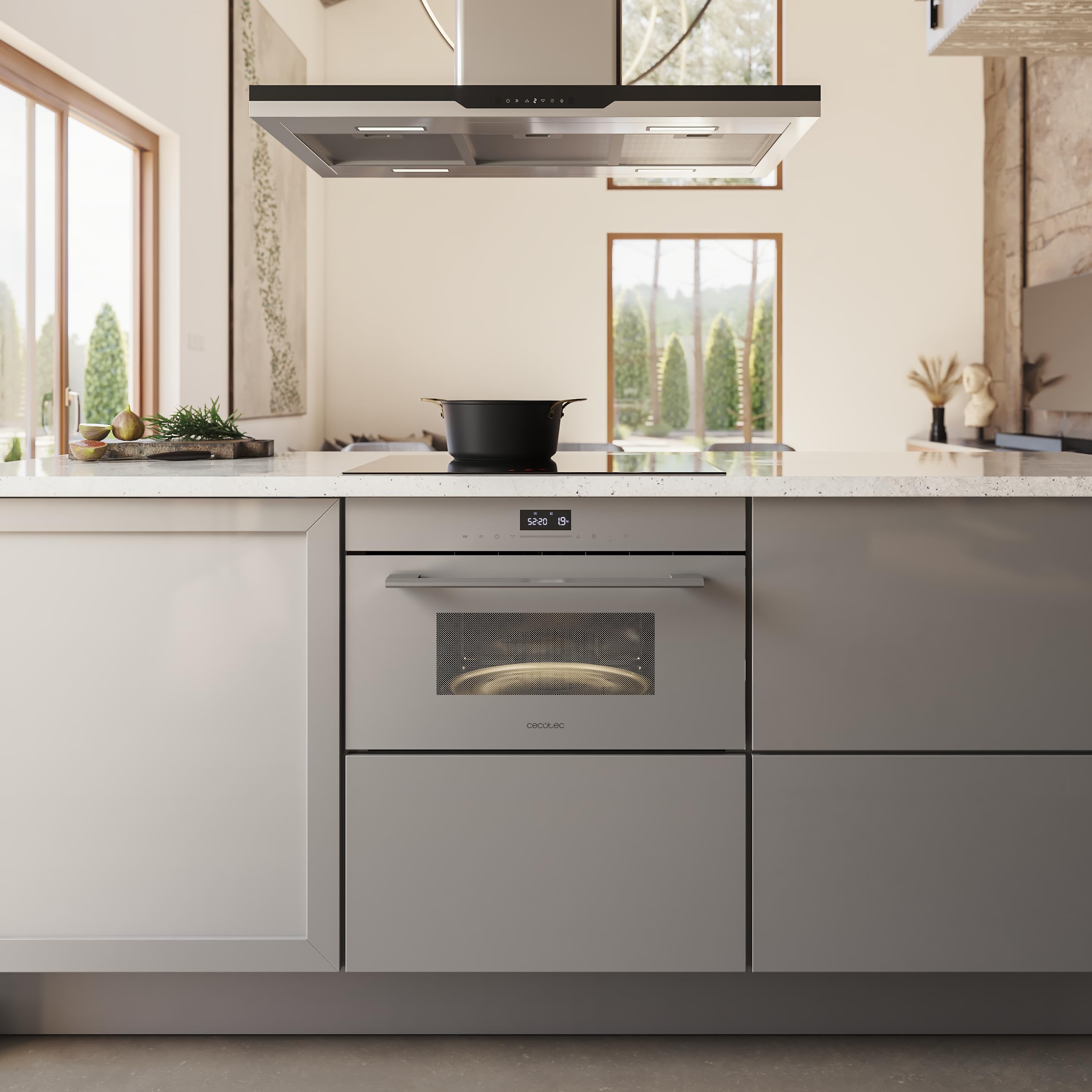 Cecotec Microondas Integrable 60cm Bolero Hexa MW703800 Glass Grey. 1450W, 34L de Capacidad, Función Microondas, Modo Grill, Defrost, Auto Menú, Speed cooking, Electronic Timer