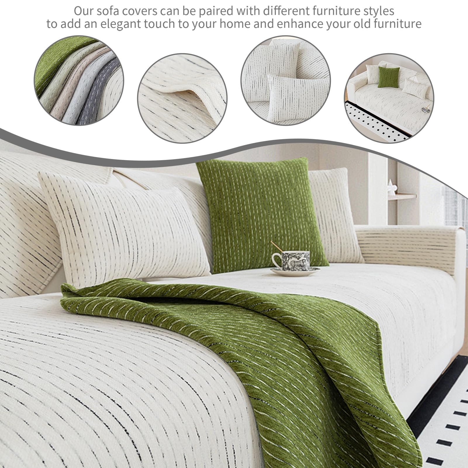 Housse de coussin matelassée cousue en chenille douce pour la peau et résistante aux éclaboussures pour canapé sectionnel en forme de L 1/2/3/4 places