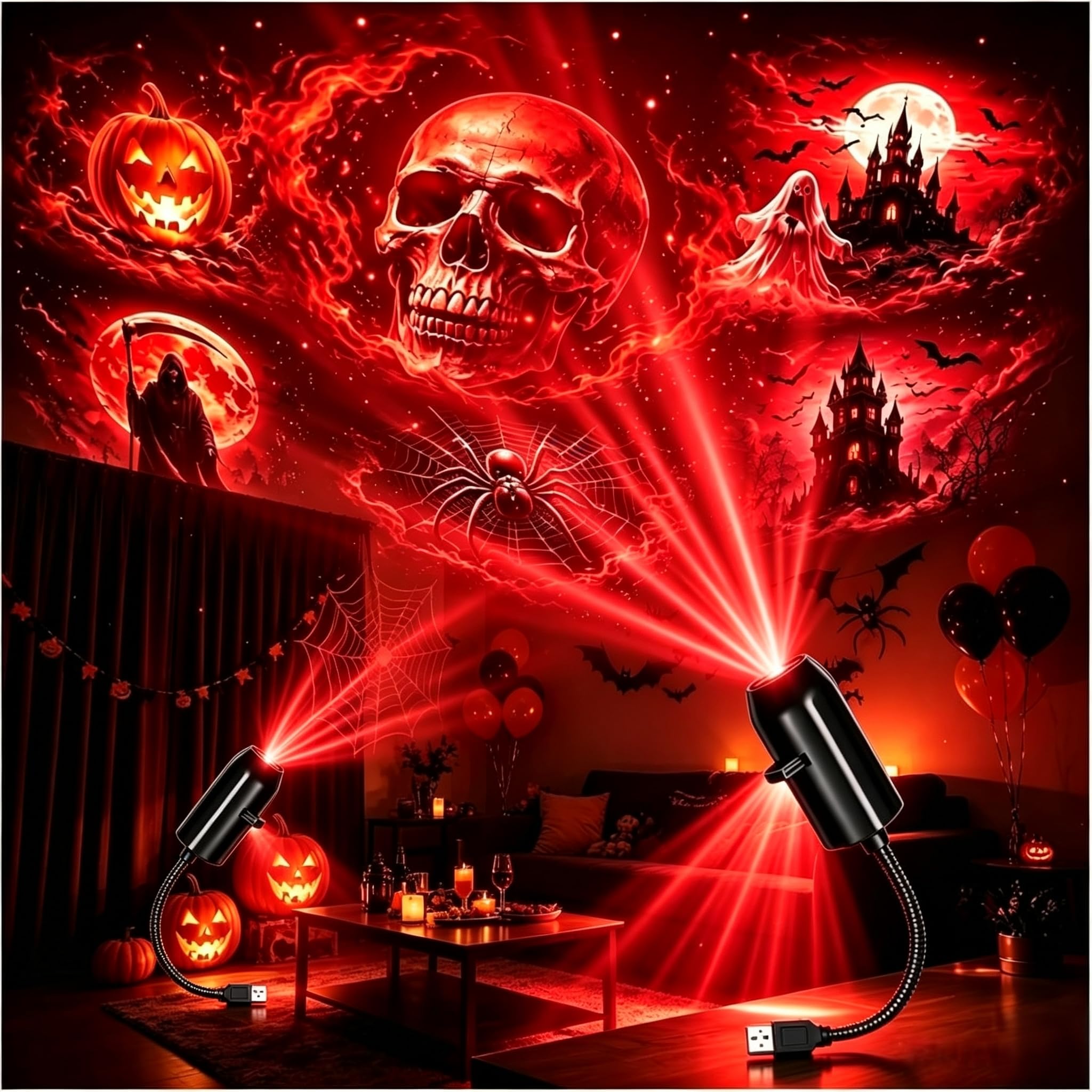Halloween Projector Light, Spooky Night Projection Lamp with 6 Slides (2 Set)