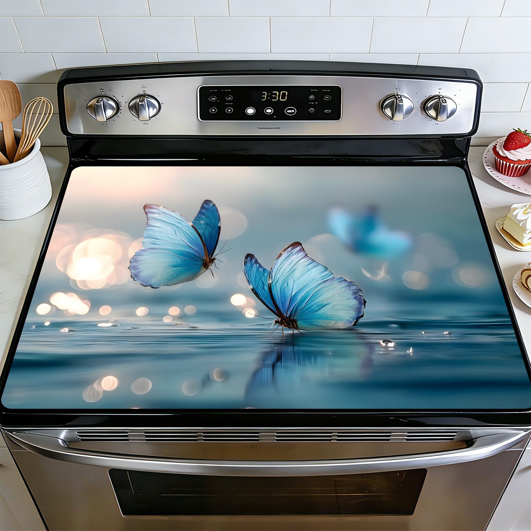 BVBOX Stove Top Cover for Electric Stove, 28" x 20" Glass Cooktop Protector Mat with Hanging Loops, Anti-Scratch Non-Slip Dish Drying Mat, Washable Countertop Pad