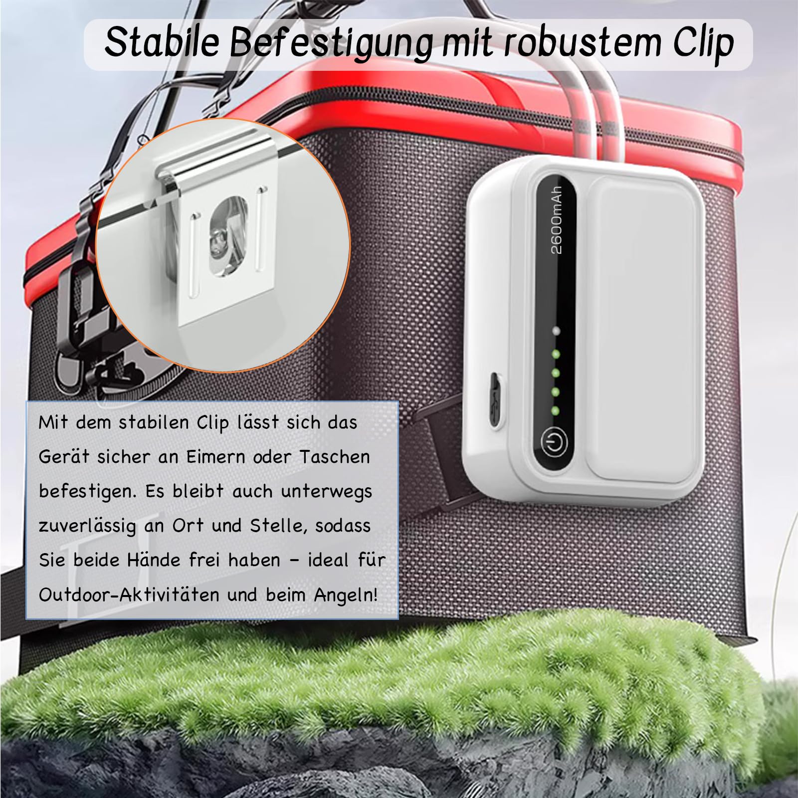 Wiederaufladbare Aquarium Luftpumpe,2600mAh Batterie Sehr Leise Sauerstoffpumpe,Multifunktionale Aquariumpumpe mit komplett Zubehör für Angeln im Freien/Aquarium/Stromausfall (Doppel Auslass)