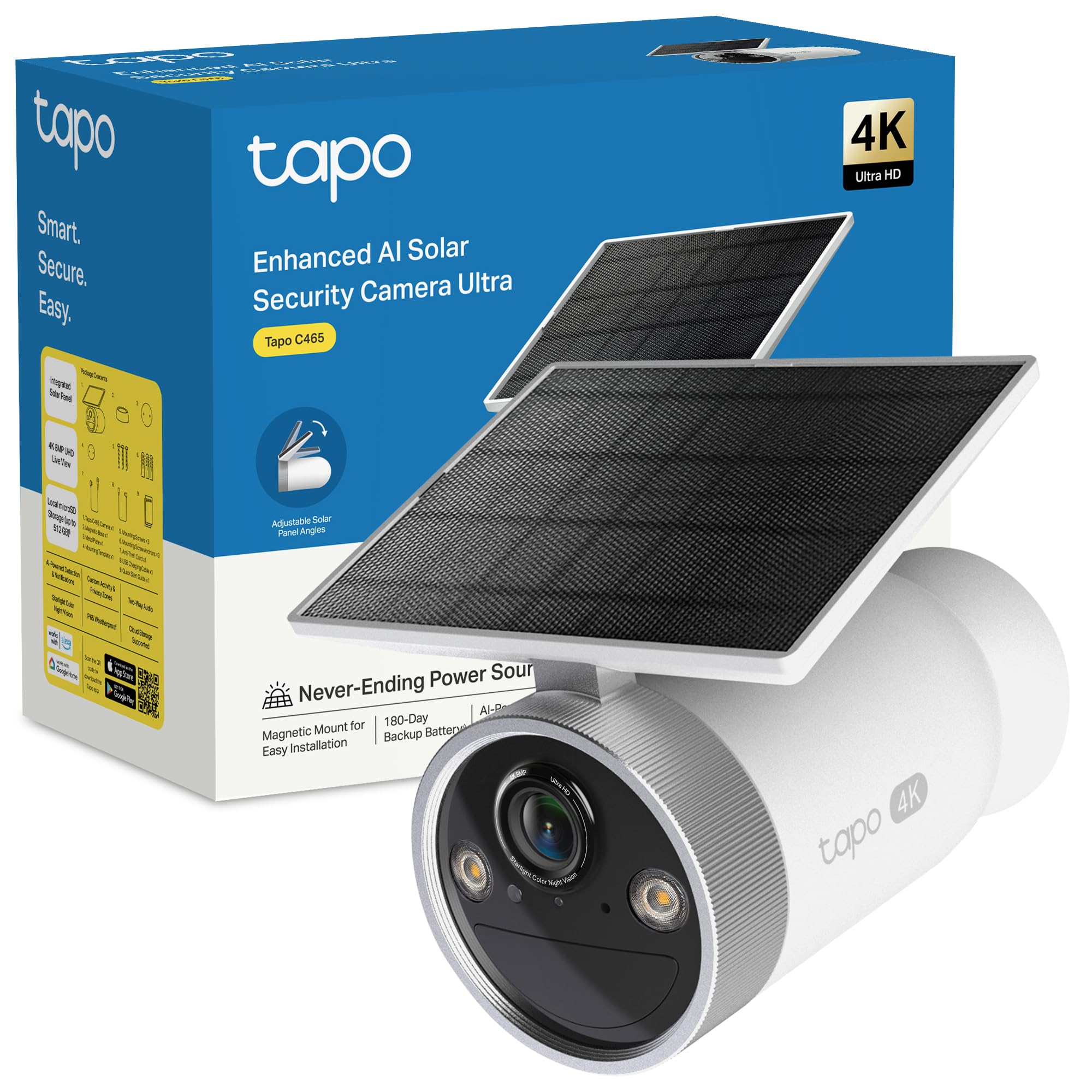Tapo C465 - Cámara vigilancia WiFi Exterior, 4K, Paneles solares Integrados | Detección de Movimiento, Personas, Mascotas y Vehículos. Con Panel Solar. Visión Nocturna. IP65. App Tapo.