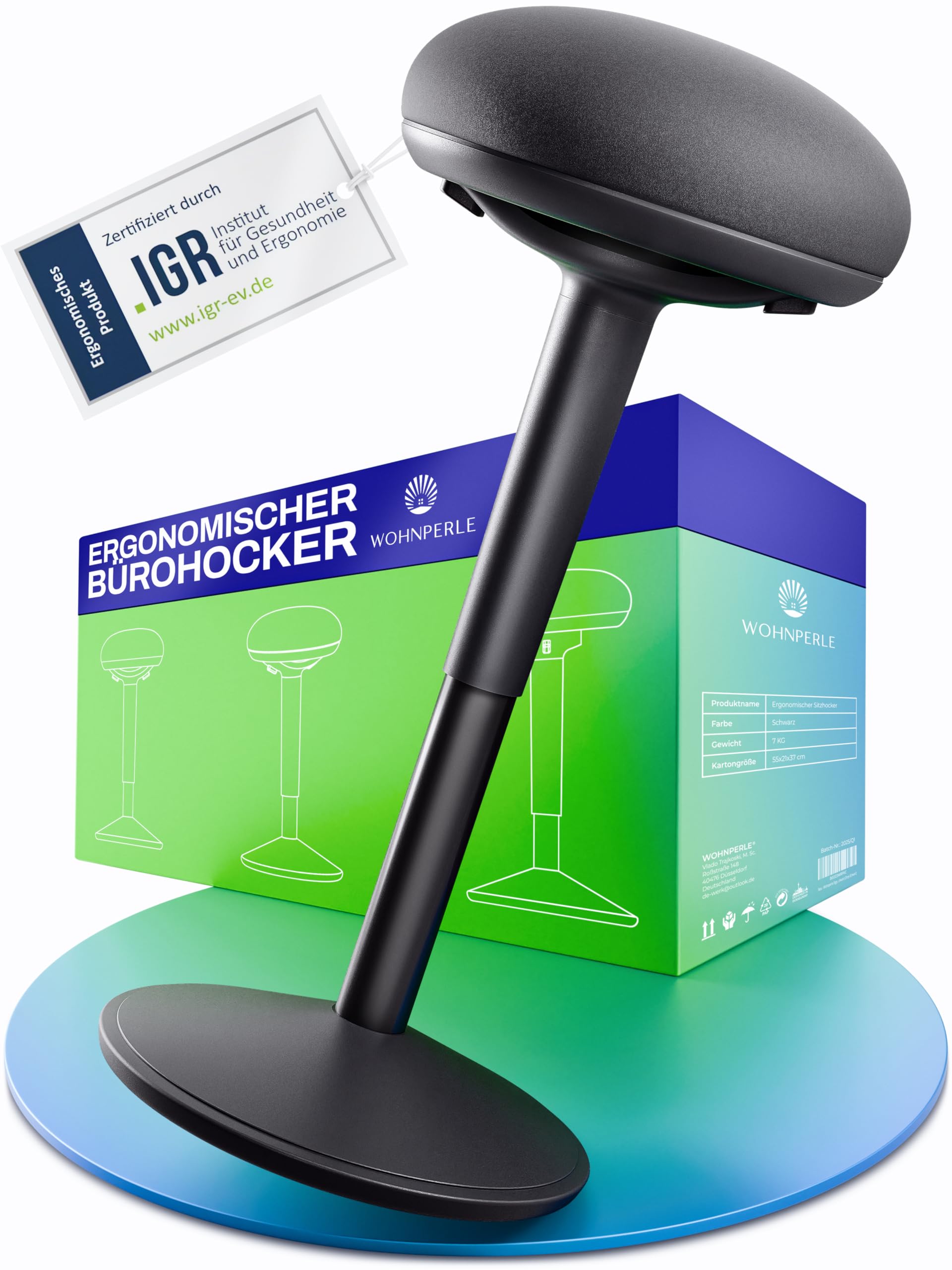 Bürohocker ergonomisch [Zertifiziert] 2in1 Sitzhocker & Stehhocker höhenverstellbar | Ergonomischer Hocker Schwarz für Büro und Schreibtisch - Wackelhocker + Pendelhocker mit Schwingeffekt