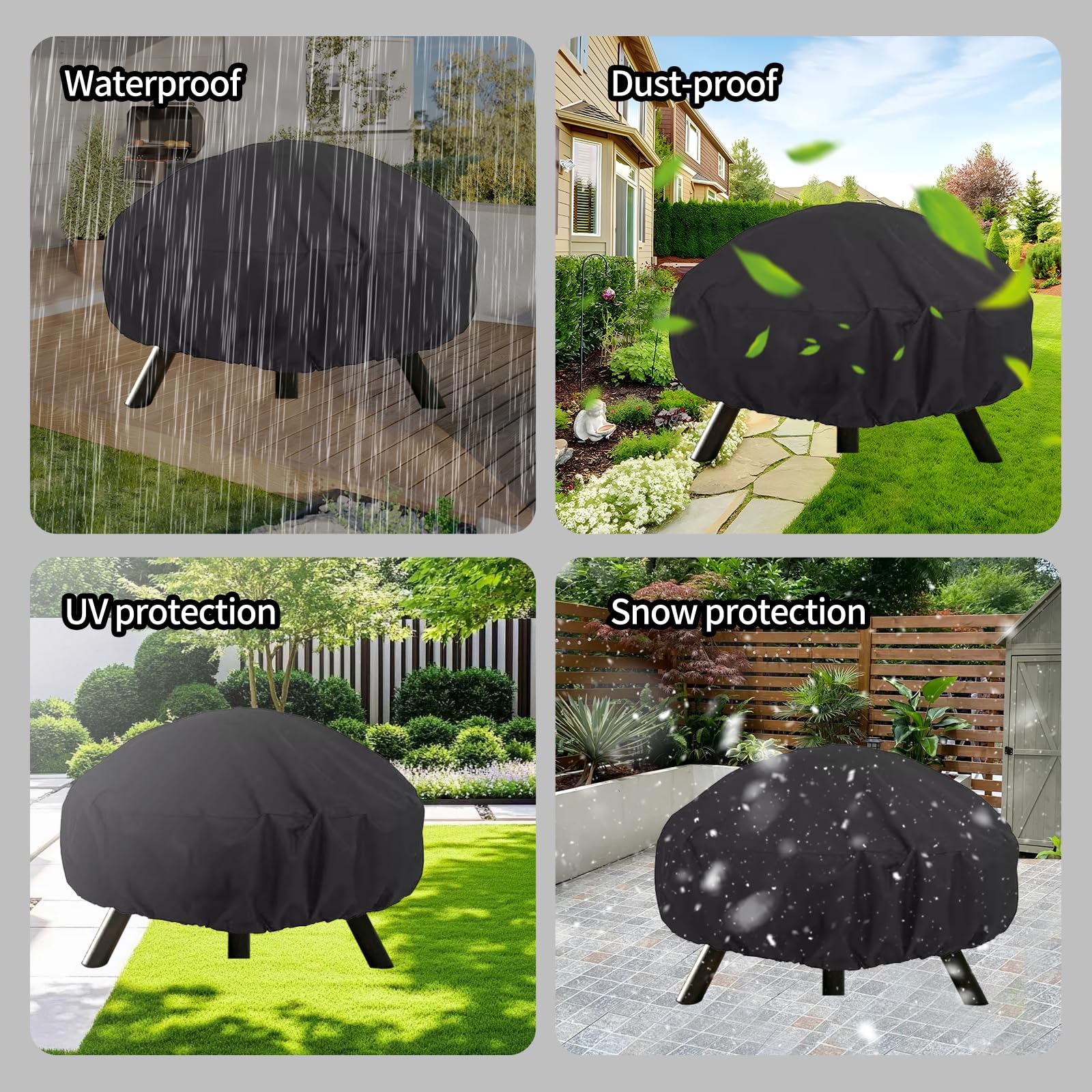 92X51cm 420D Cubierta Redonda para Brasero Impermeable, Funda Barbacoa Redonda, Cubierta para Fogatas Hoguera Brasero, Funda Protectora para Hoguera de Jardín BBQ Exterior, Tela Oxford (92X51cm)