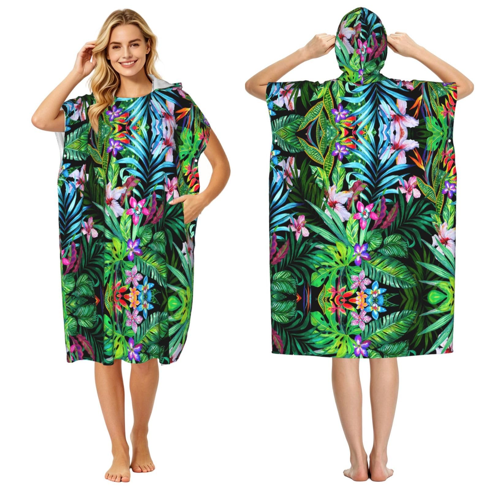Peignoir à capuche de qualité supérieure imprimé feuilles tropicales pour homme et femme
