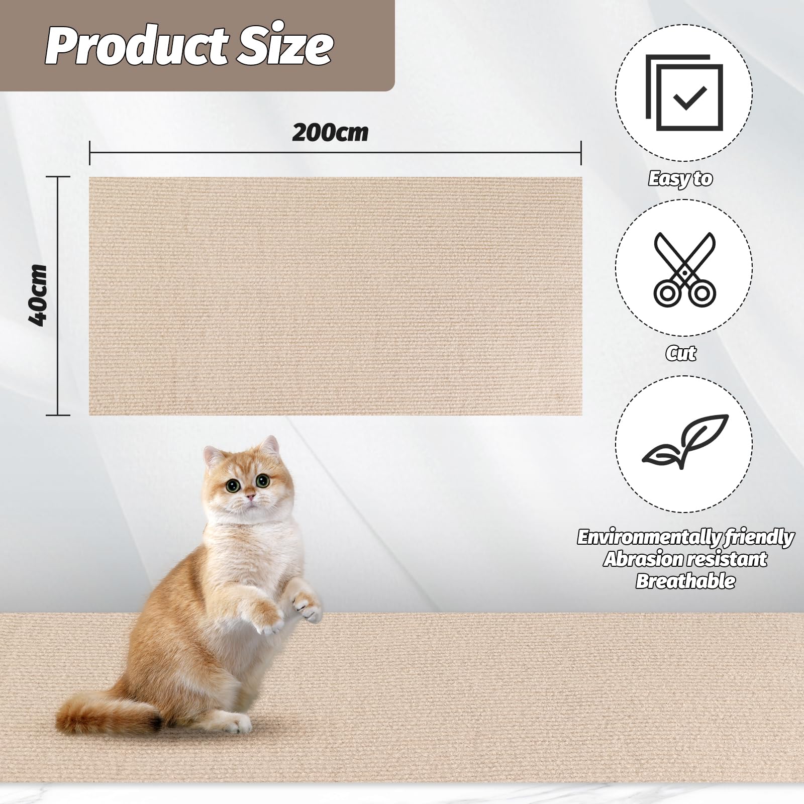 Tappetino Antigraffio Per Gatti - 2 Pezzi 200x40cm, Autoadesivo, Beige