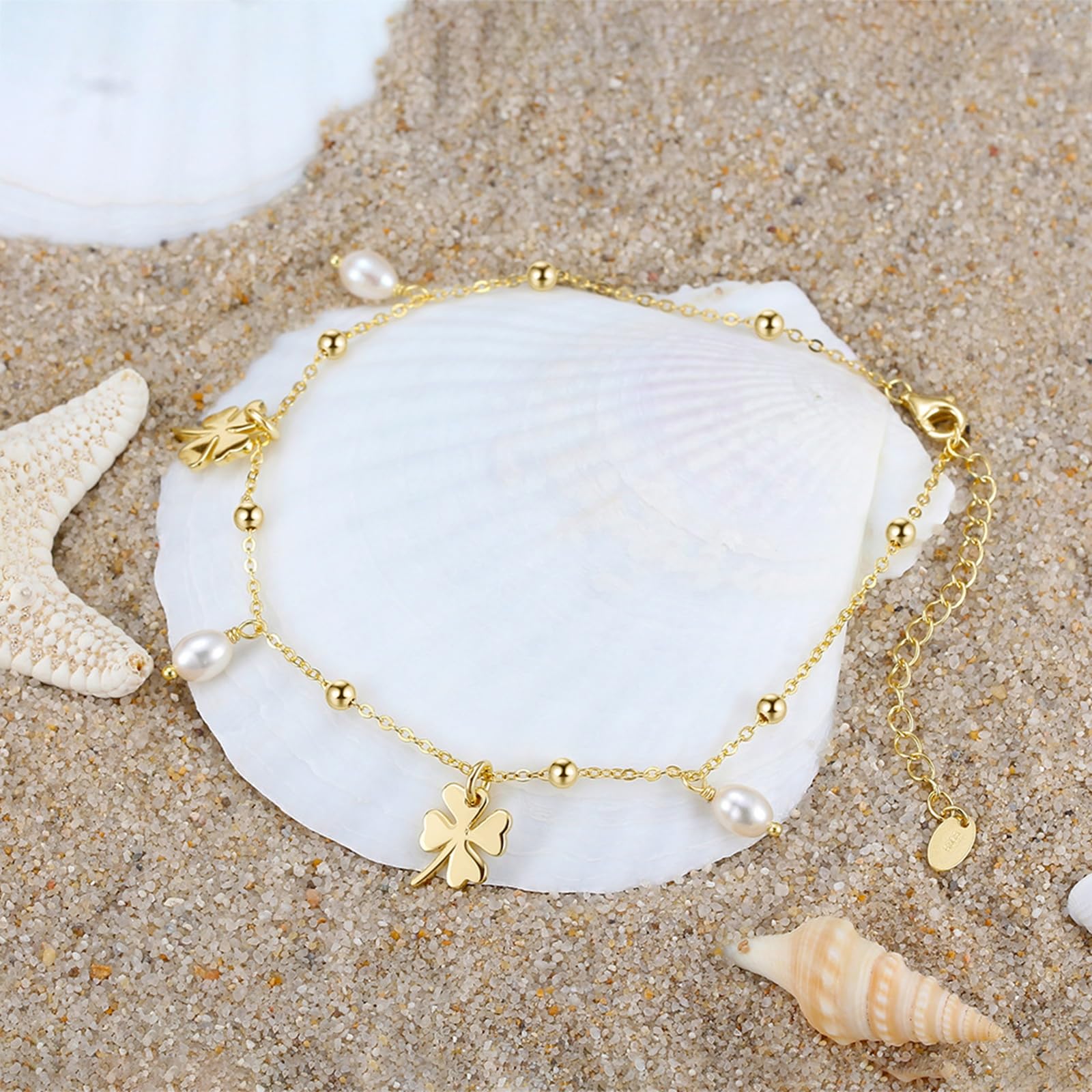 Cavigliere Argento 925 Donna, Cavigliera Donna Sexy Catena di Perline con Foglie e Perle, Bracciali alla Caviglia da Spiaggia Piede Catena Cavigliere Regolabili per Donne