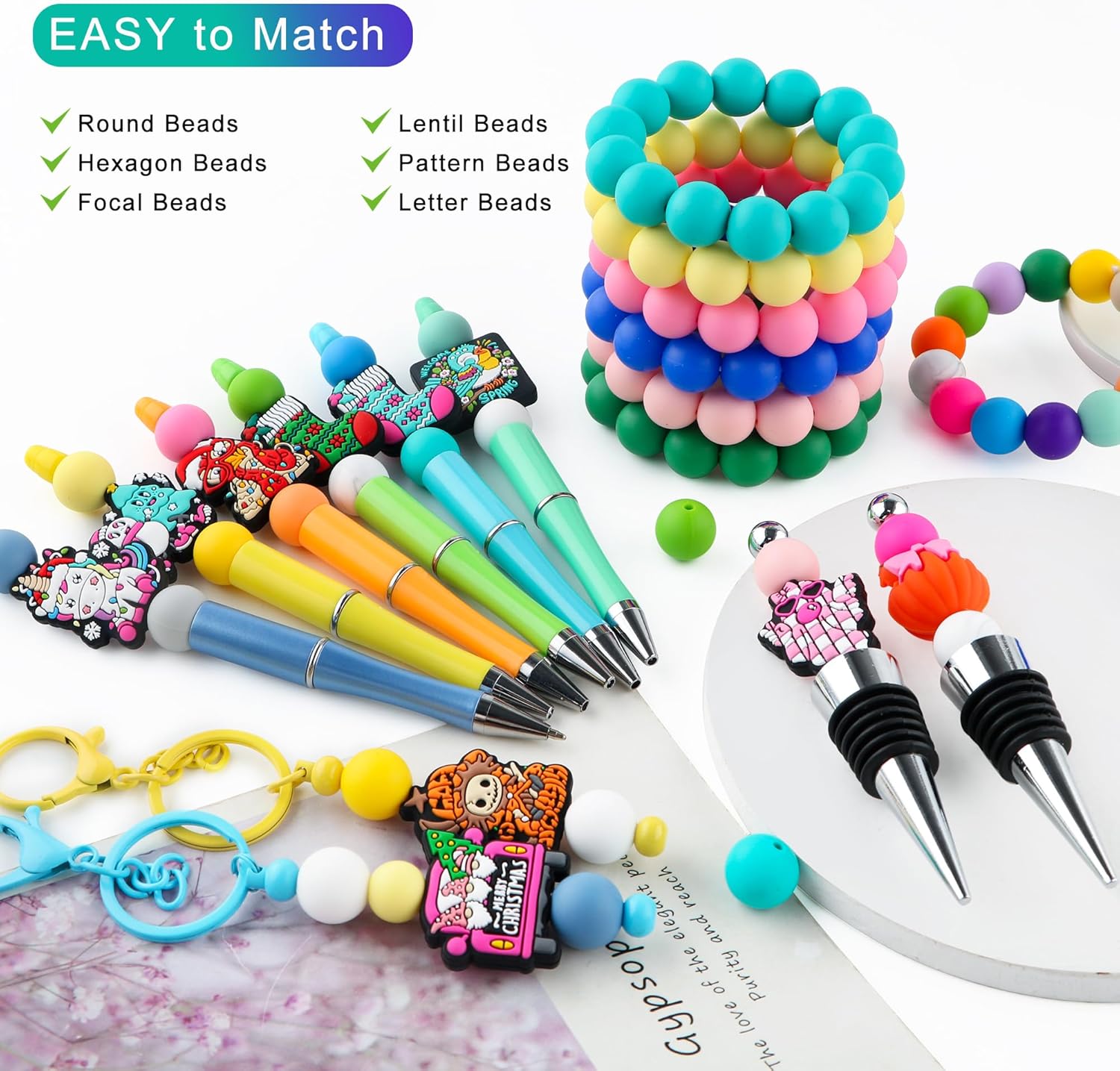 Sunrony 240Pcs 12mm Silicone Beads for Keychain Making, Mixed Color Round Silicone Beads for Pens and Necklace Bracelet Crafts Making (Multicolor Deep) - Image 4