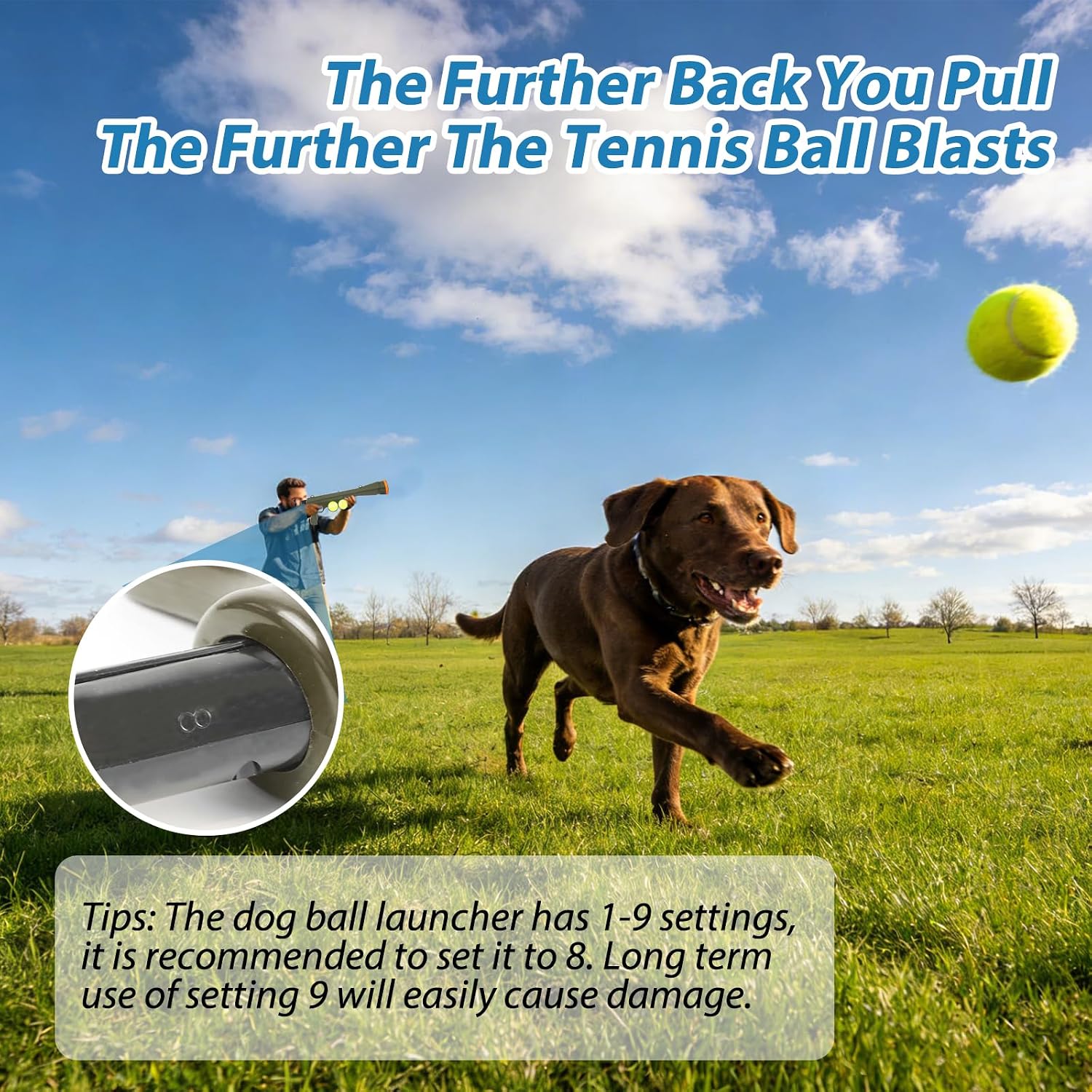 Dog Ball Launcher for Pet, Dog Ball Thrower Launcher with 2 Tennis Balls & Shoulder Strap, 23.4" Long-Range Ball Launcher Toy for All Dog Breeds, Green