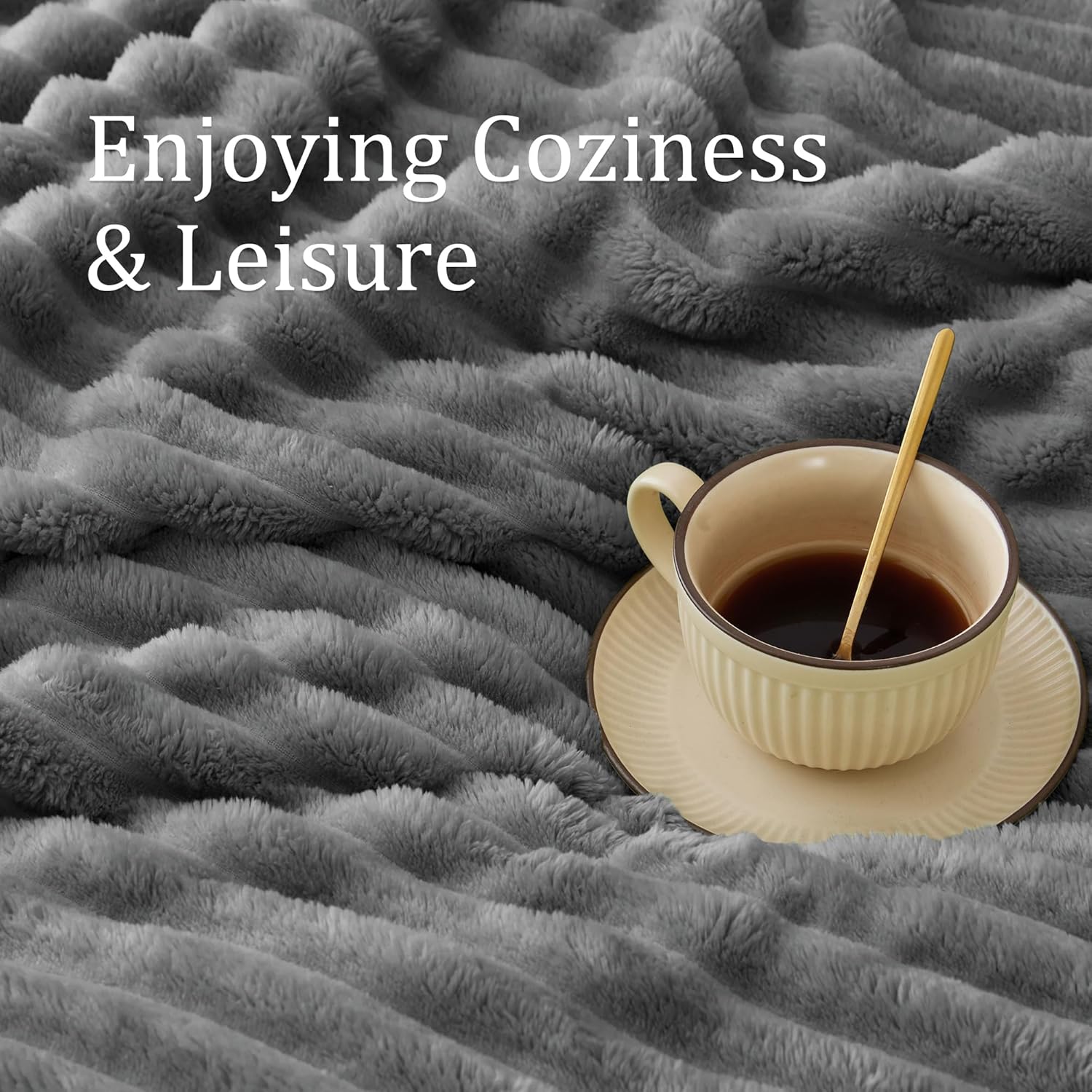 BEDELITE Fleece Throw Blanket for Couch - 300GSM Soft & Warm Fluffy Grey Blanket, Decorative and Giftable Striped Blankets for Women, Men, 50"x60" - Image 5