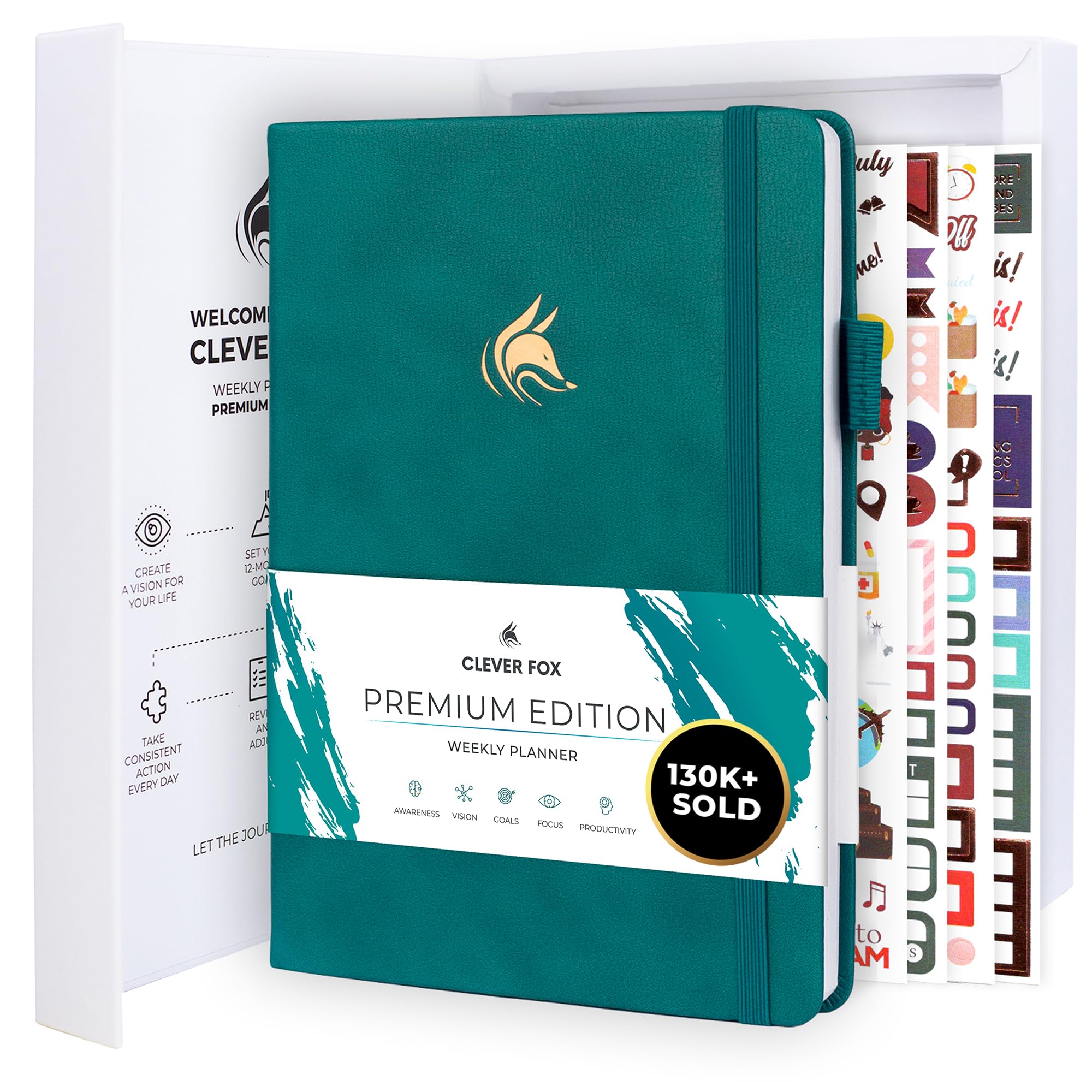 Clever Fox Planner Premium – Agenda Settimanale E Mensile Non Datata Per Produttività E Gestione Del Tempo, A5 (Verde Acqua Scuro)-image