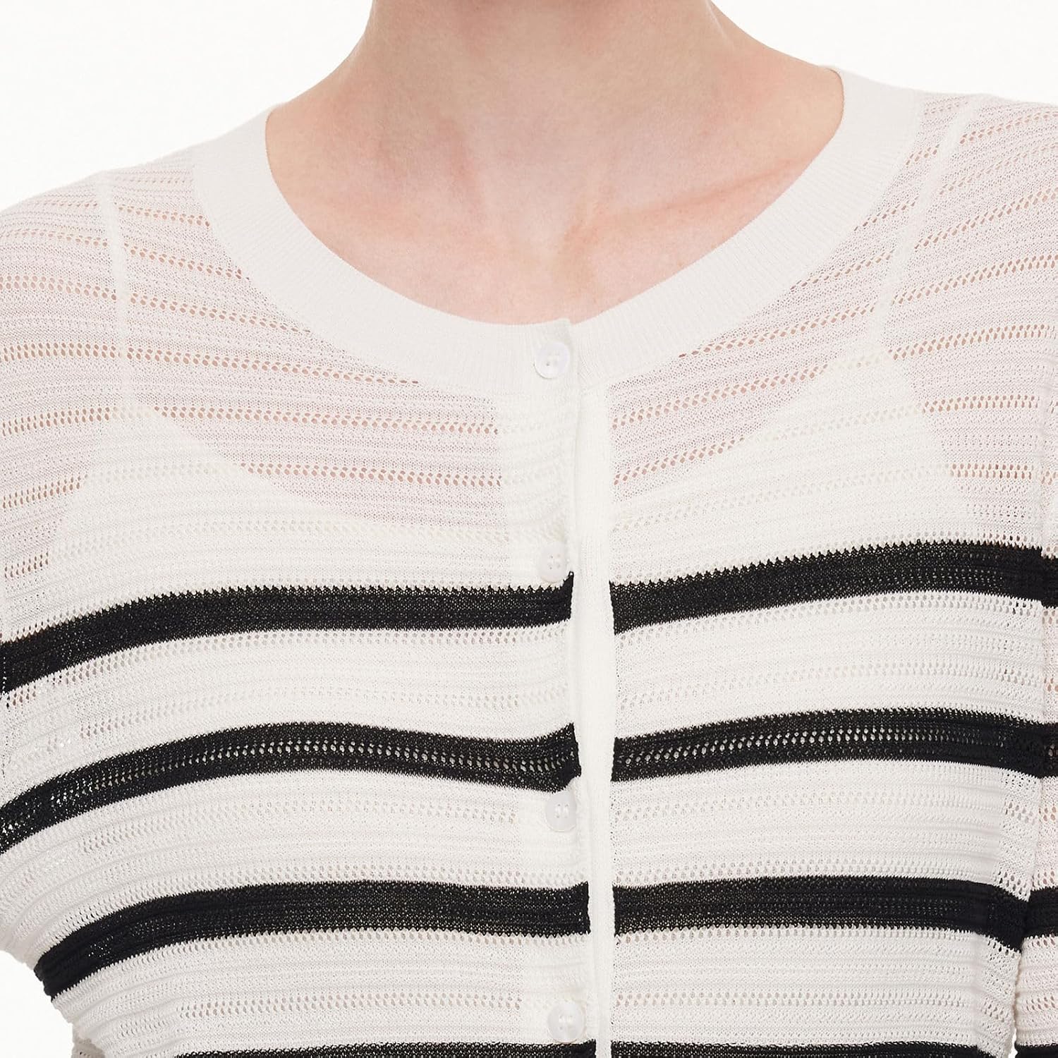 GOELIA Women Striped Short Sleeve Cardigan Crew Neck Button Front Knit Top for Office Casual Wedding Guest Garden Party
