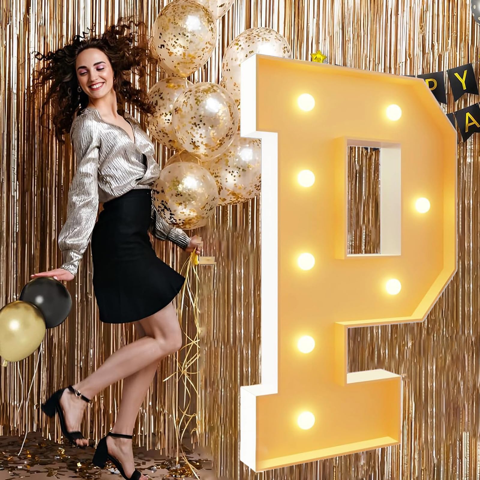 Marquee Letters 100cm/3.3FT Mosaic Large Letters P Giant Light Up Letters for Balloon Pre-cut Foam Frame for Birthday Party Wedding Backdrop Decoration Anniversary Decor — image 1