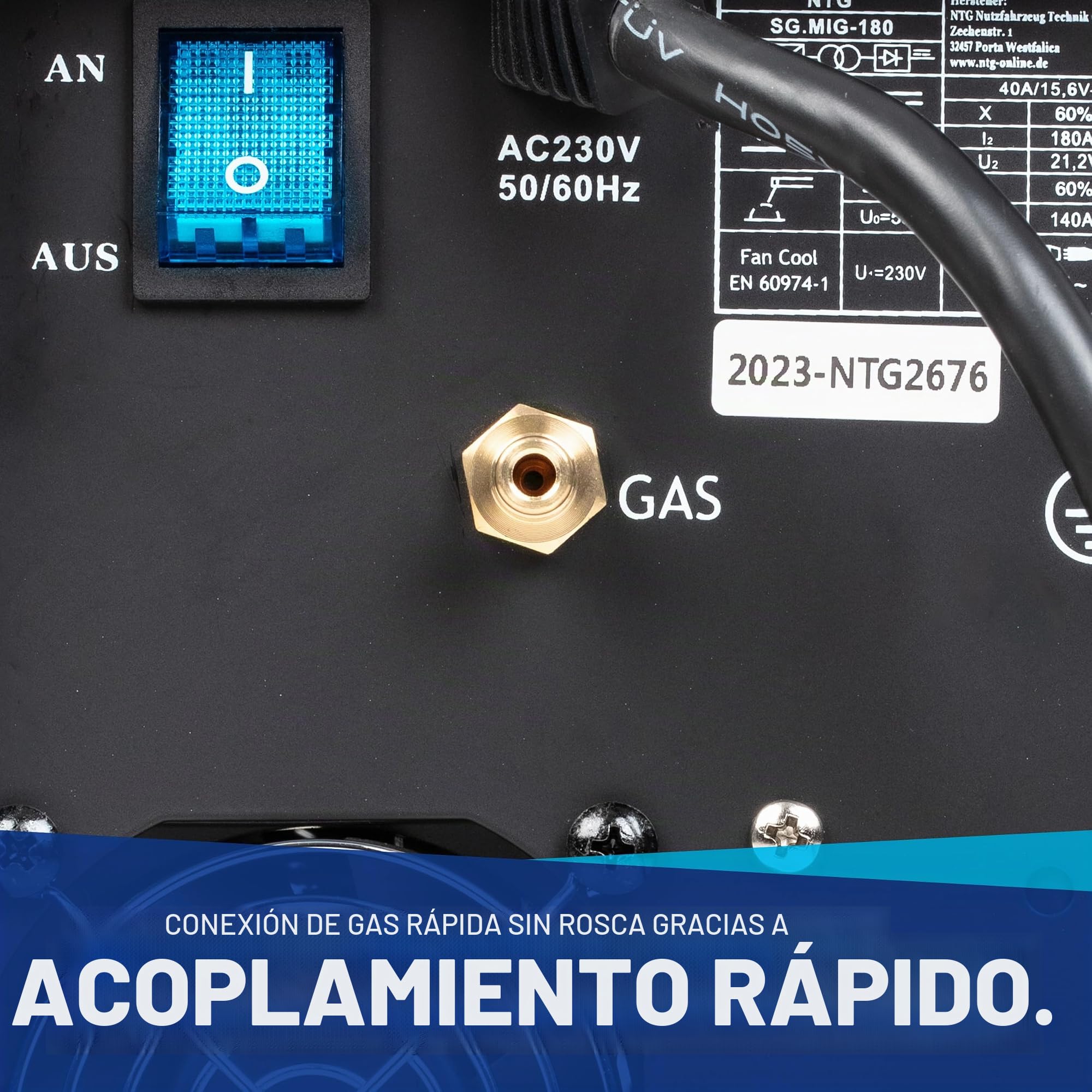 NTG MIG MAG MIG-180mini - Soldadora inverter multifunción (180 A) | FLUX - Alambre de llenado sin gas - Electrodo de gas protector E-Hand - MMA Pantalla digital IGBT - para taller de coche