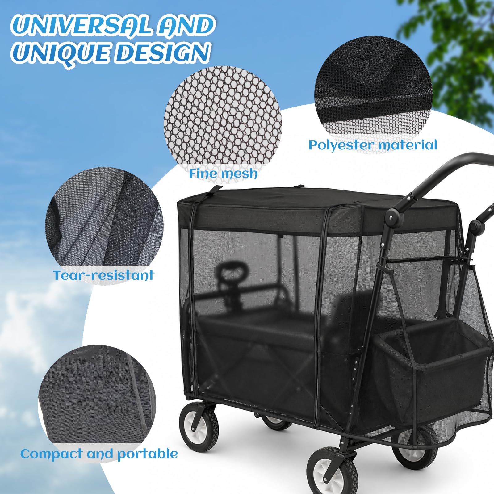Moskitonetz Bollerwagen Universal 110x95x75 cm Insektenschutz Netz Fliegennetz Abdeckung Zubehör Faltbar