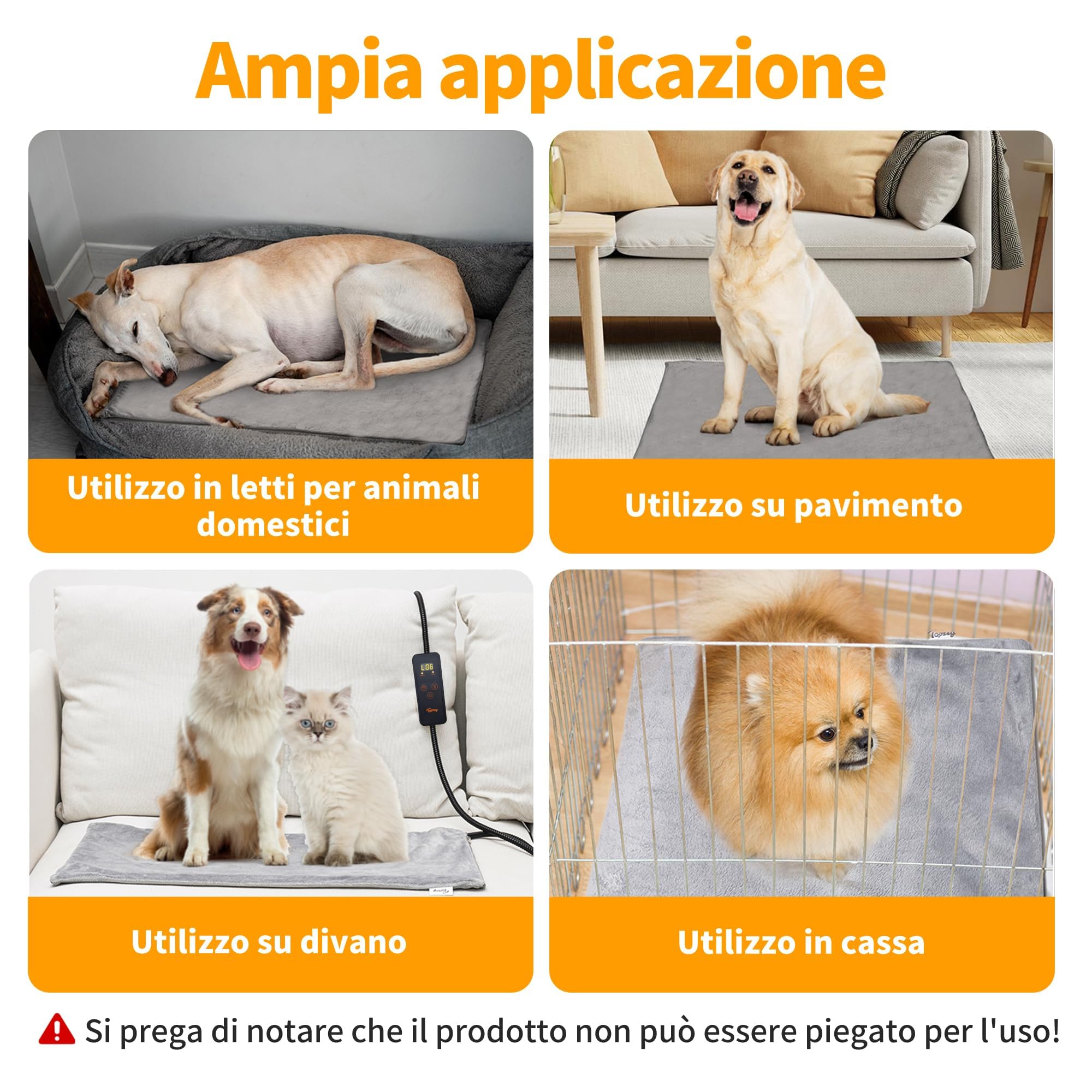 Toozey Tappetino Riscaldante per Cani e Gatti Tappeto Riscaldante per Animali Domestici Elettrico Regolabile Timer e per Temperatura per Cani e Gatti Neonati/Piccoli/Anziani, Grigio - XXL (120 * 70cm)