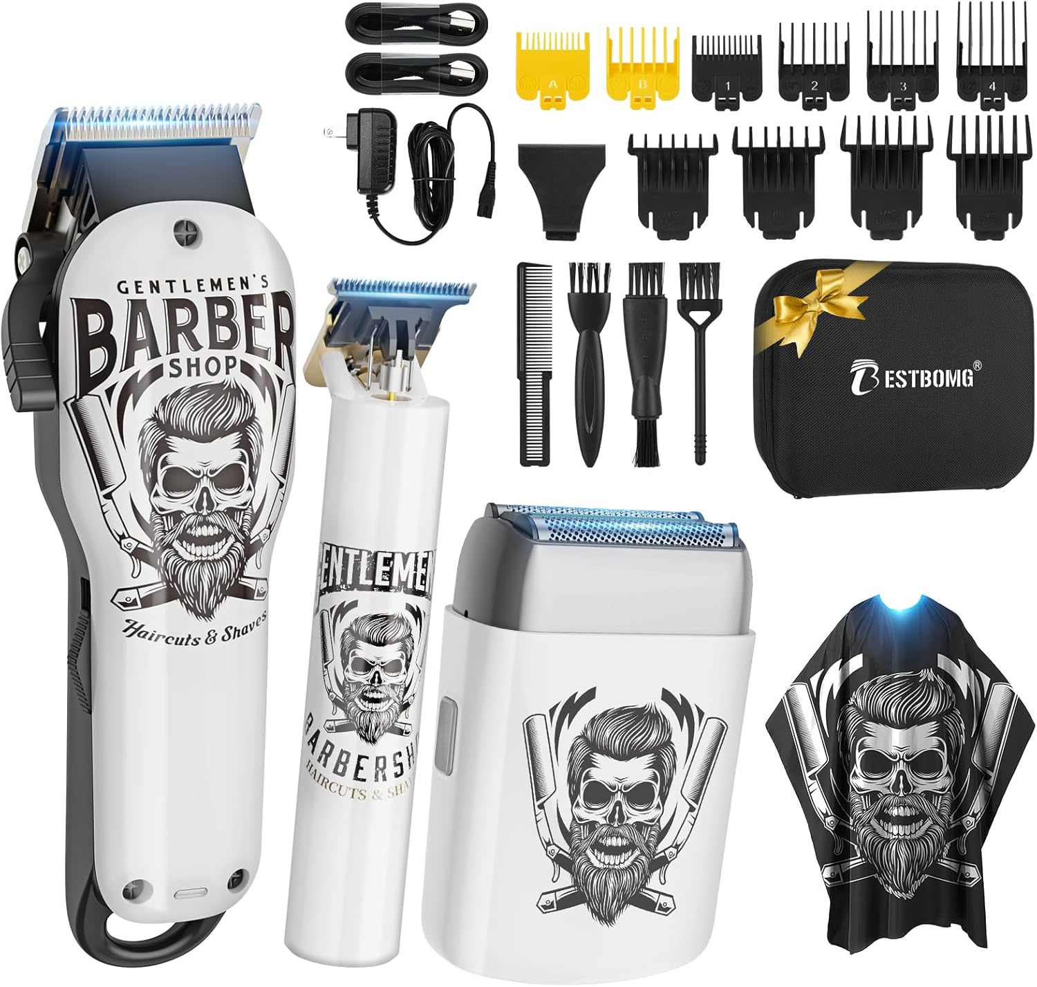 Tondeuse, professionele tondeuse voor heren, elektrisch scheerapparaat, baardtrimmer, baardtrimmer, precisietrimmer, langhaartrimmer, folieseerapparaat voor mannen (wit)