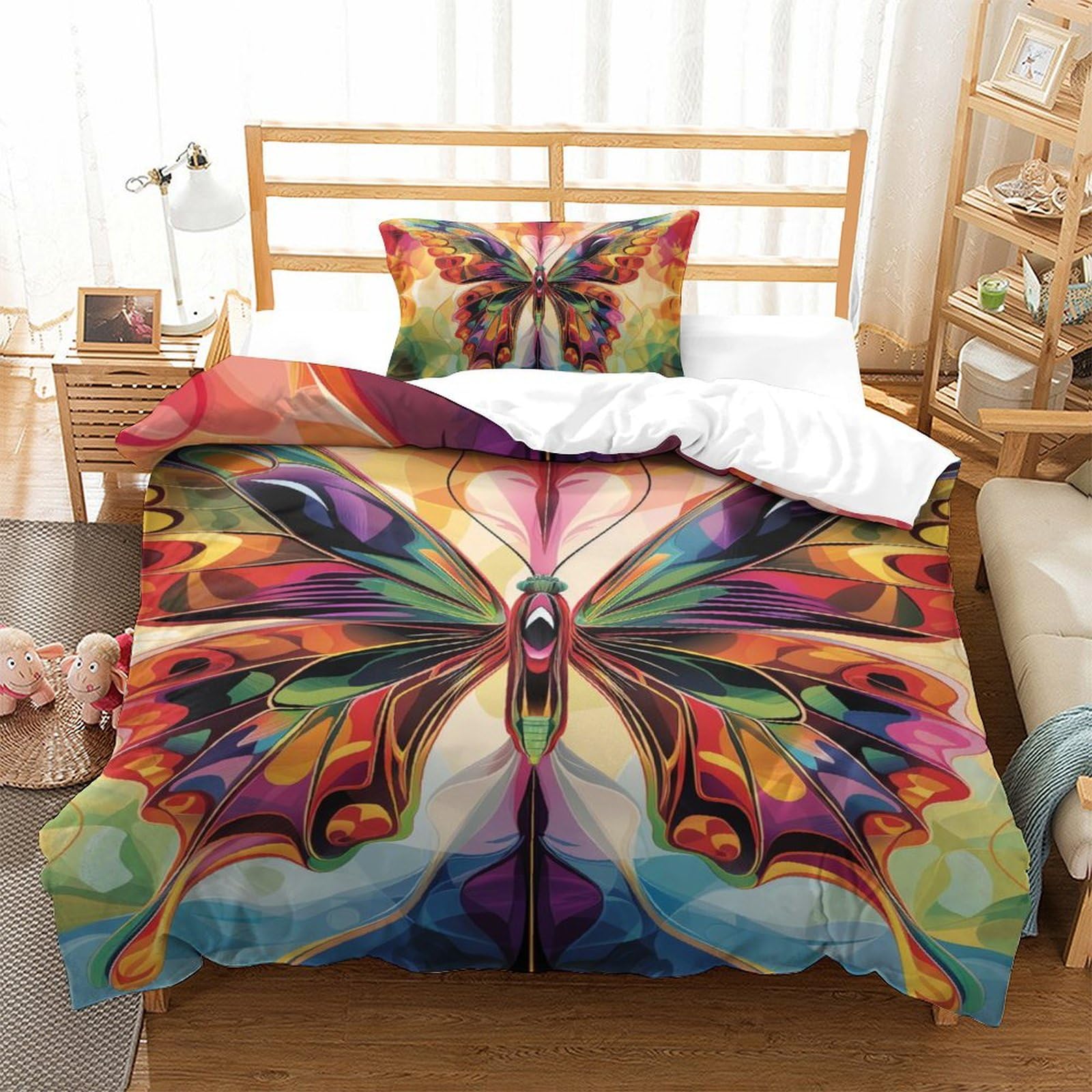 Housse de couette 135x200 papillon parure de lit microfine fille ado avec taie