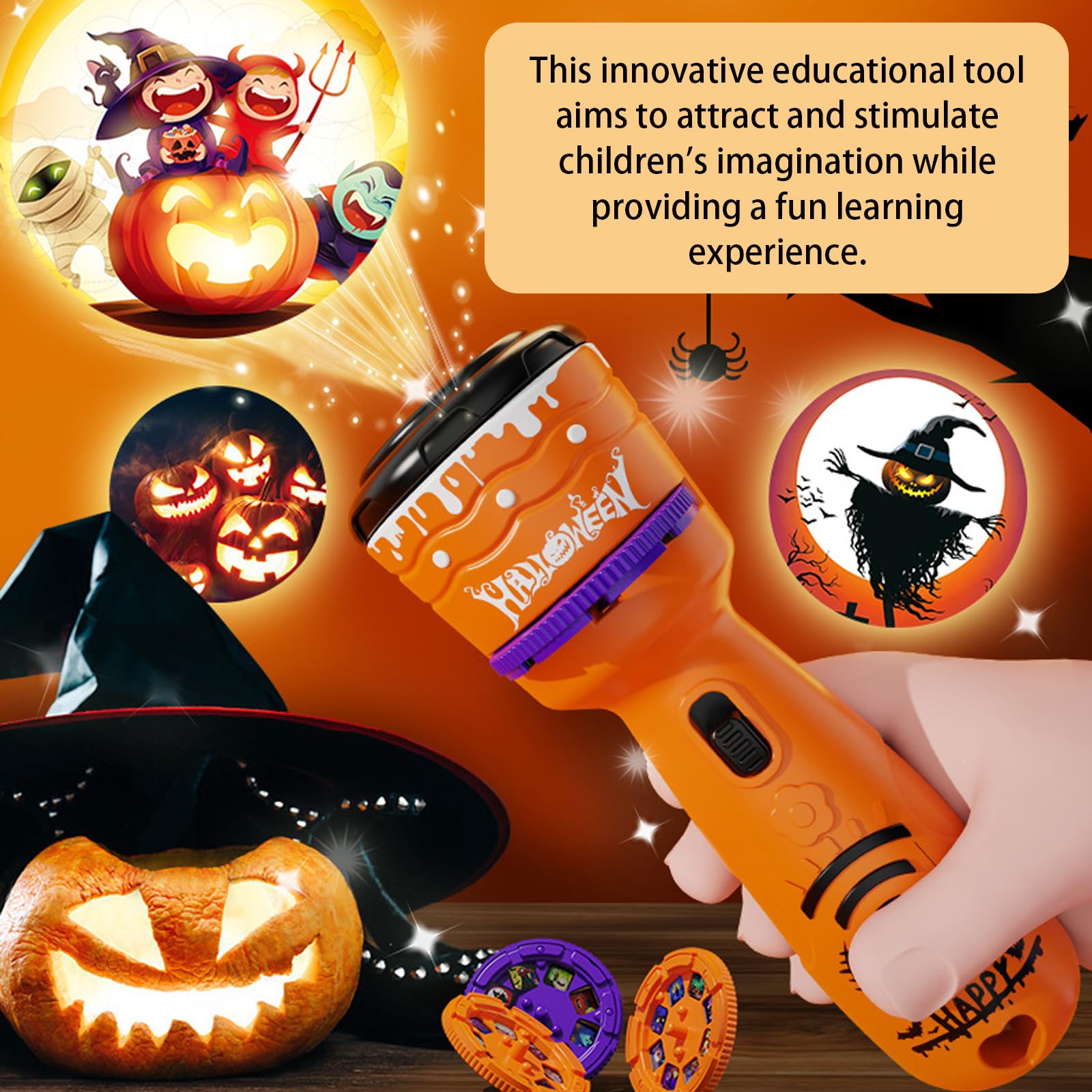 Linterna Proyector,Halloween Niños Proyector linterna,Proyector de Linterna Infantil,Proyector linterna para Niños,con 24 Patrones Diferentes Linterna Proyector de Diapositivas,Vampire,Kürbisse etc