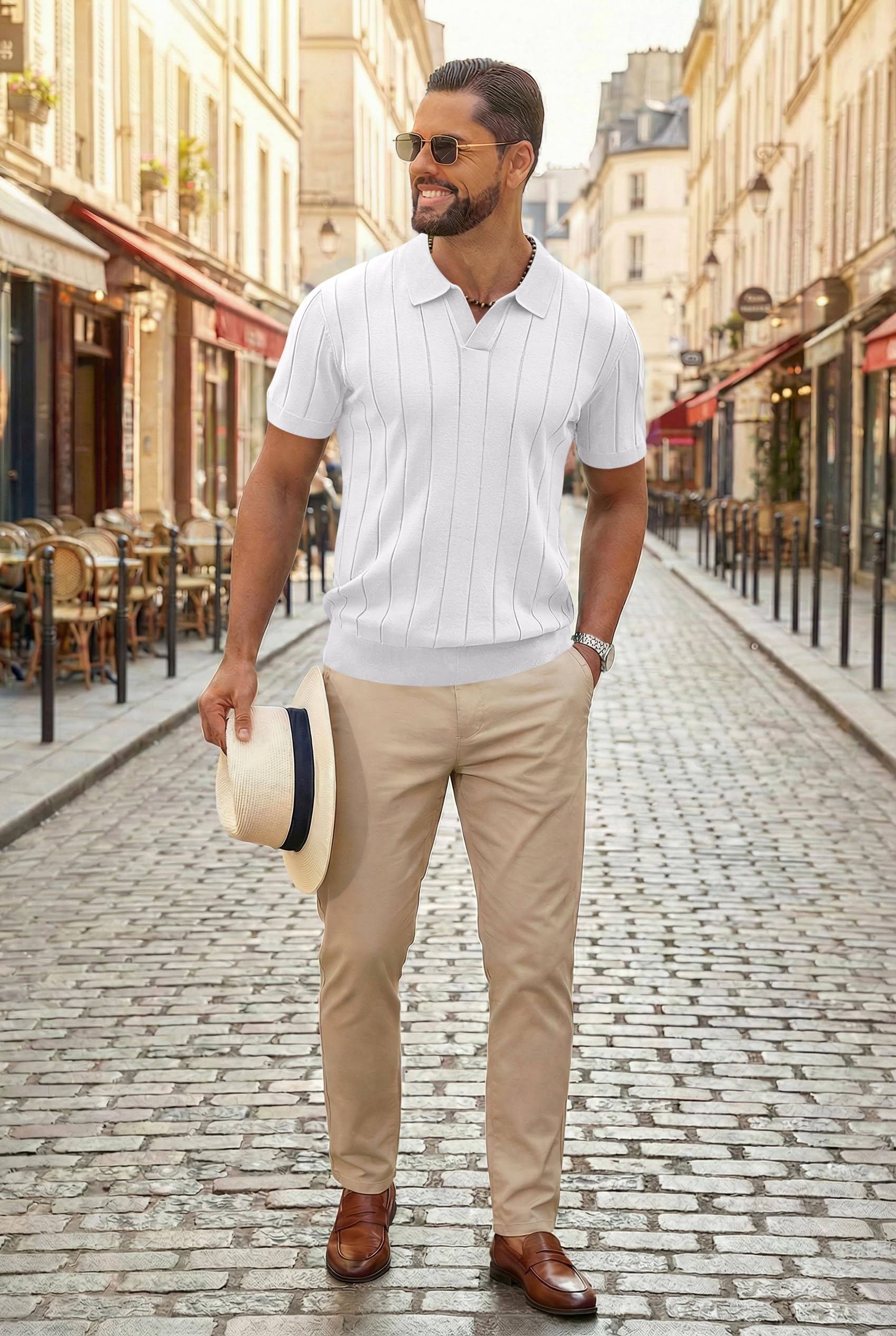 COOFANDY Polo Uomo a Maniche Corte, Polo Maglia d'Estate a Collo a V per Golf, Poloshirt per Uomini