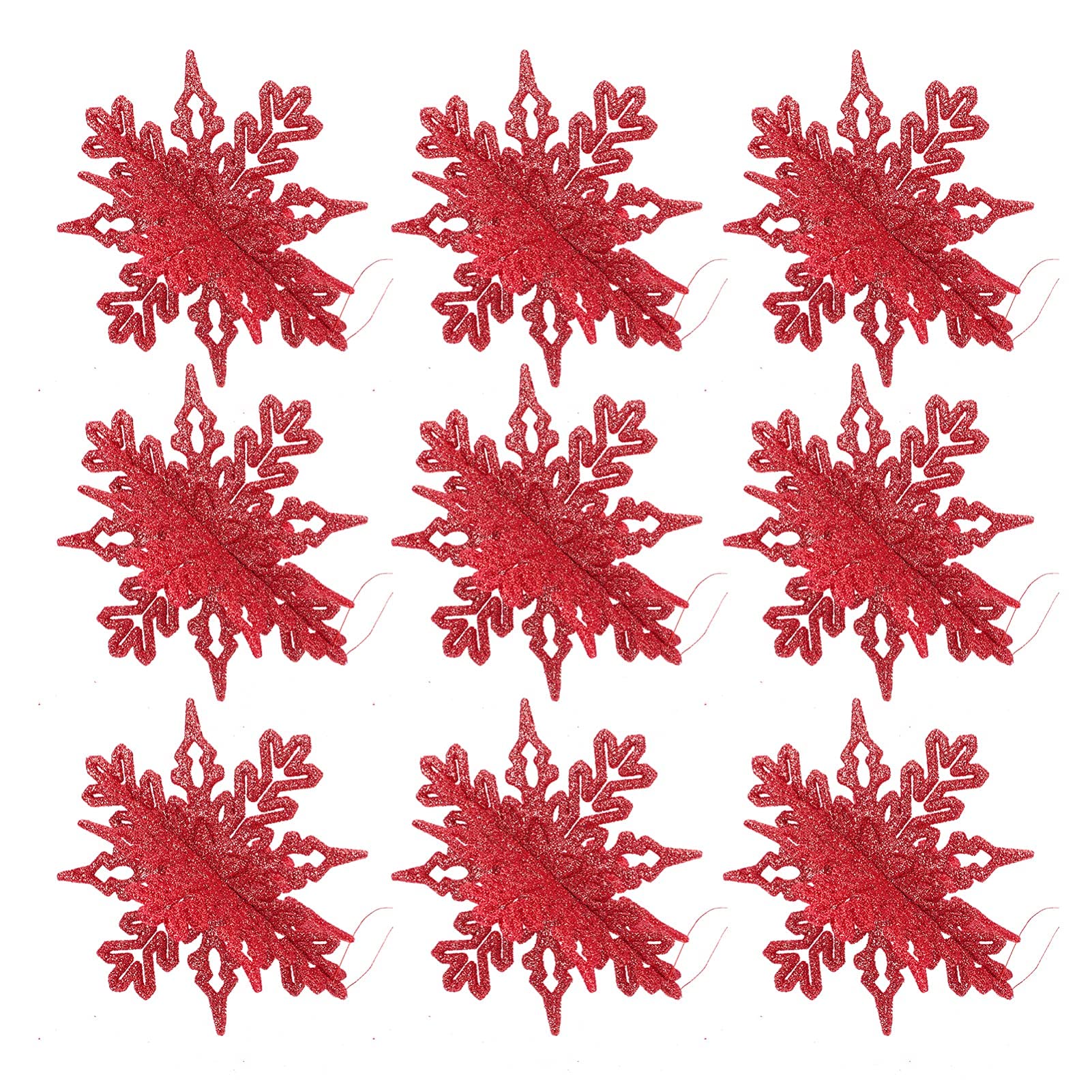 24pcs Christmas Snowflake Ornaments Hanging Glitter 3D Snowflake Decor Red Xmas Tree Snowflakes for Shop Home Bar Office Decorations
