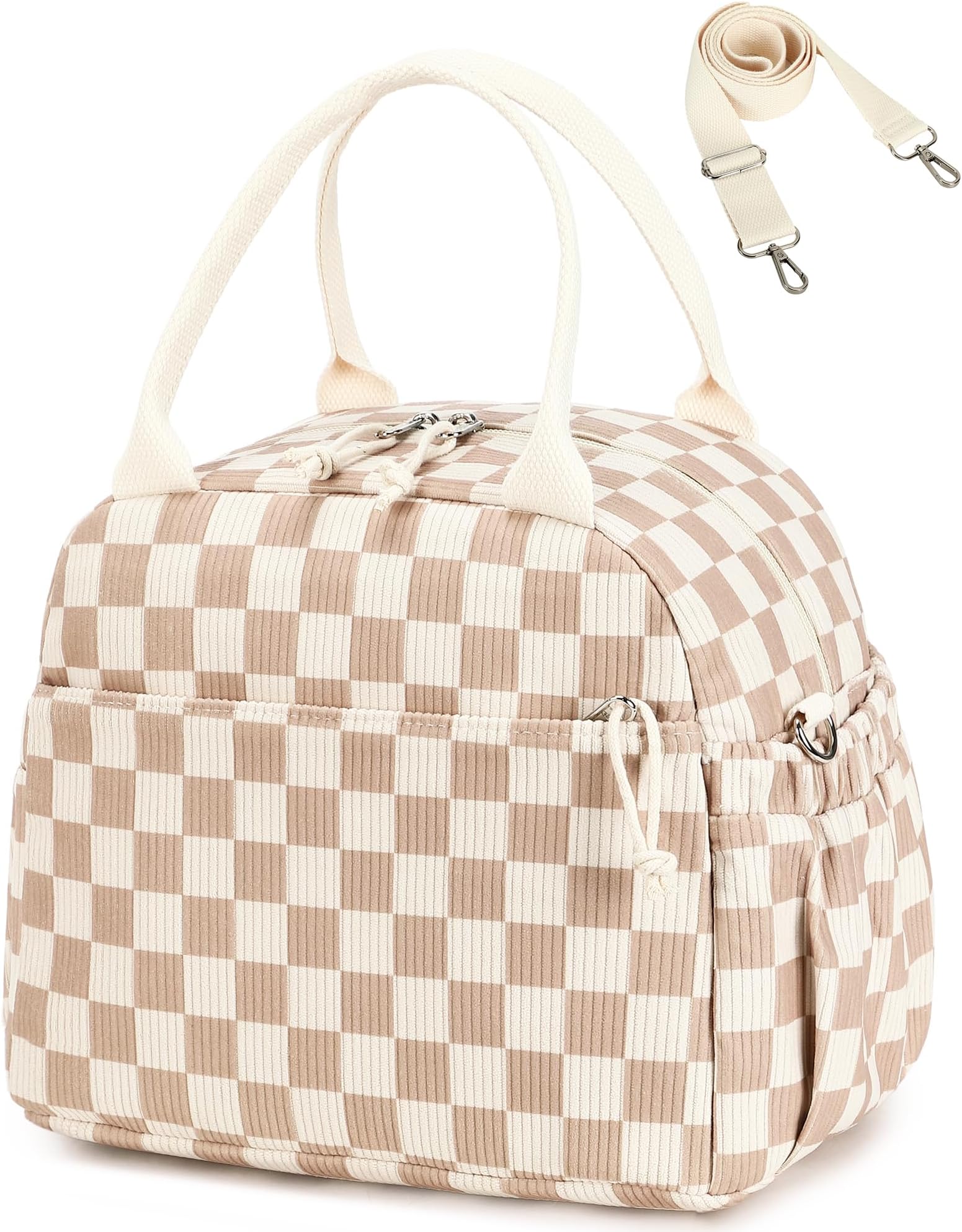 BLUBOON Lunch Bag for Women Cute Corduroy Lunch Tote Bags with Shoulder Strap Reusable Insulated Lunch Box Large Capacity Reusable Insulated Cooler for Work Picnic or Travel (16L)