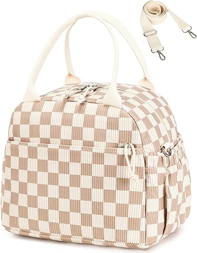 Vista 12 de Bluboon Bolsa de almuerzo para mujer, bonita bolsa de almuerzo de pana con correa para el hombro, reutilizable, aislada, gran capacidad