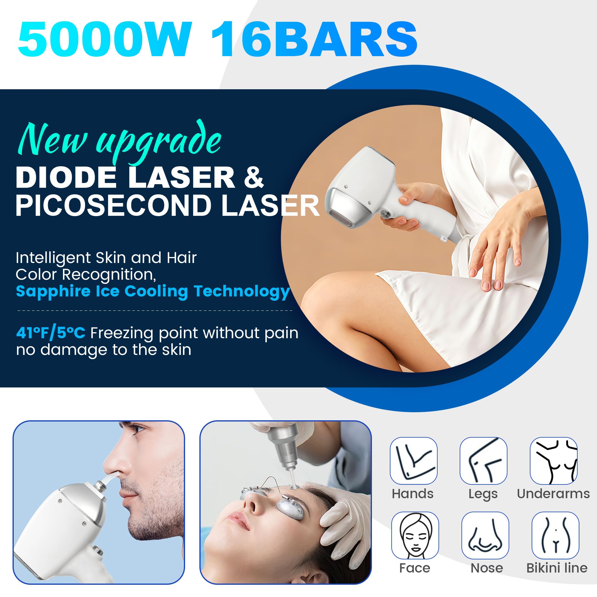 16 barre Epilazione laser 2 in 1 Rimozione tatuaggi con laser Pico | 755nm/808nm/940nm/1064nm Rimozione di macchie cutanee, rimozione di cicatrici da acne, rimozione di nei