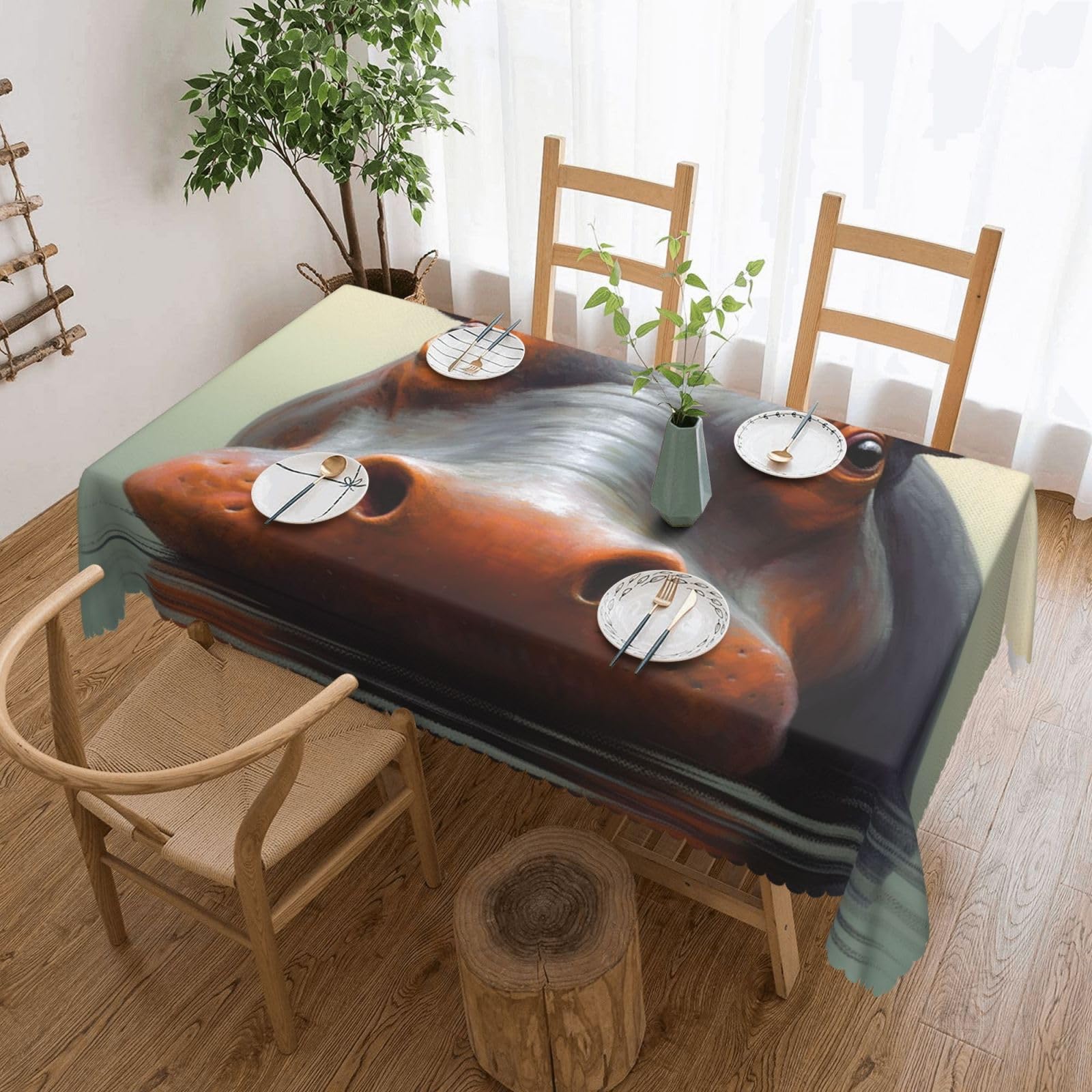Fodpand Black Hippo Tablecloths For Rectangle Tables 72 X 54 Inches - Reusable And Washable Table Clothes Decorative Table Cover For Dining Tables, Buffet Parties, Wrinkle Resistant