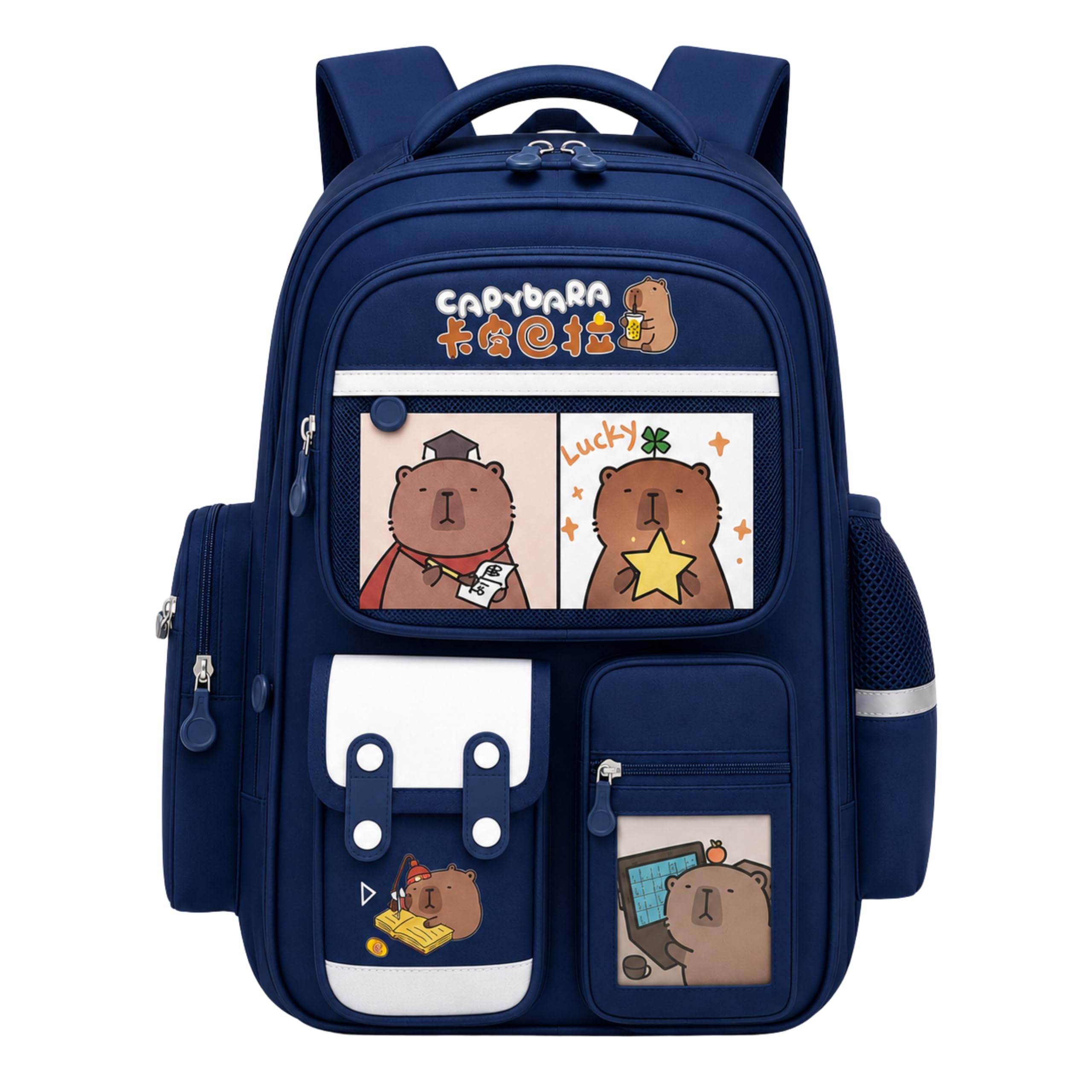 latiq mart Kids School Backpack for Boys & Girls 5-9 Years | 42 x 30 x 19 cm Water Resistant School Bag | Multi Compartment Lightweight with Mesh Pocket & Bottle Holder | Capybara Backpack-picture-37