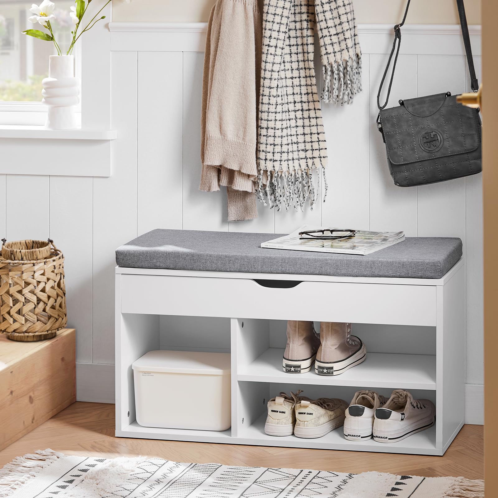 SoBuy Schuhbank mit Sitzfläche & 3 Fächern 80x46x30cm für Flur