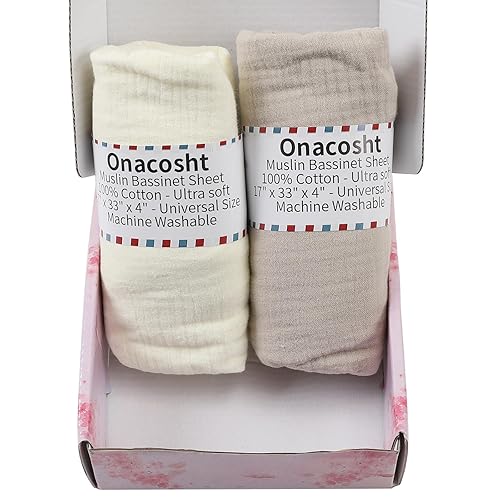 Miniatura 7 de Sábanas de moisés de muselina para bebé niño y niña, paquete de 2 sábanas bajeras suaves y transpirables para colchón rectangular redondo ovalado de