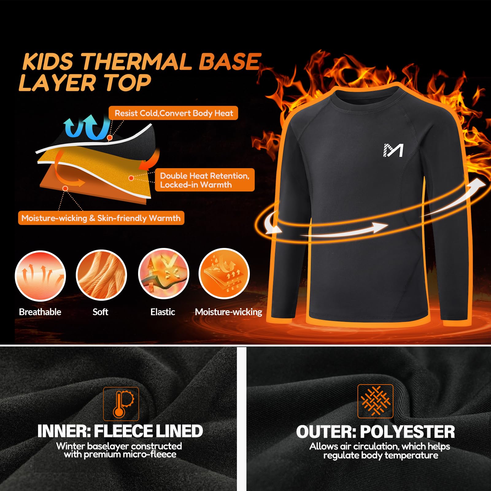 MEETYOO Maglia Termica Bambino Intimo Termico a Manica Lunga Abbigliamento Invernale Base Layer Sportivo