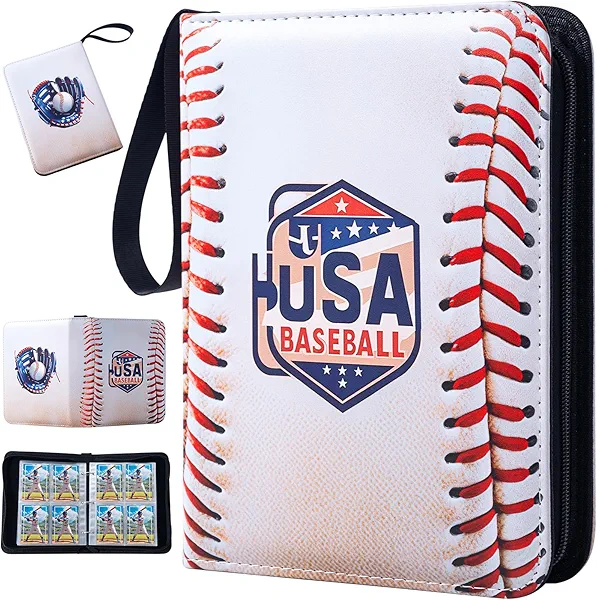 TRUGQ Baseball Card Binder,4 Pocket Sports Card Binder with 50 Removable Sleeves Can Hold 400 Cards,3-Ring Zipper Baseball Card Album for Standard Size Cards,Game Cards, Sports Cards 2024