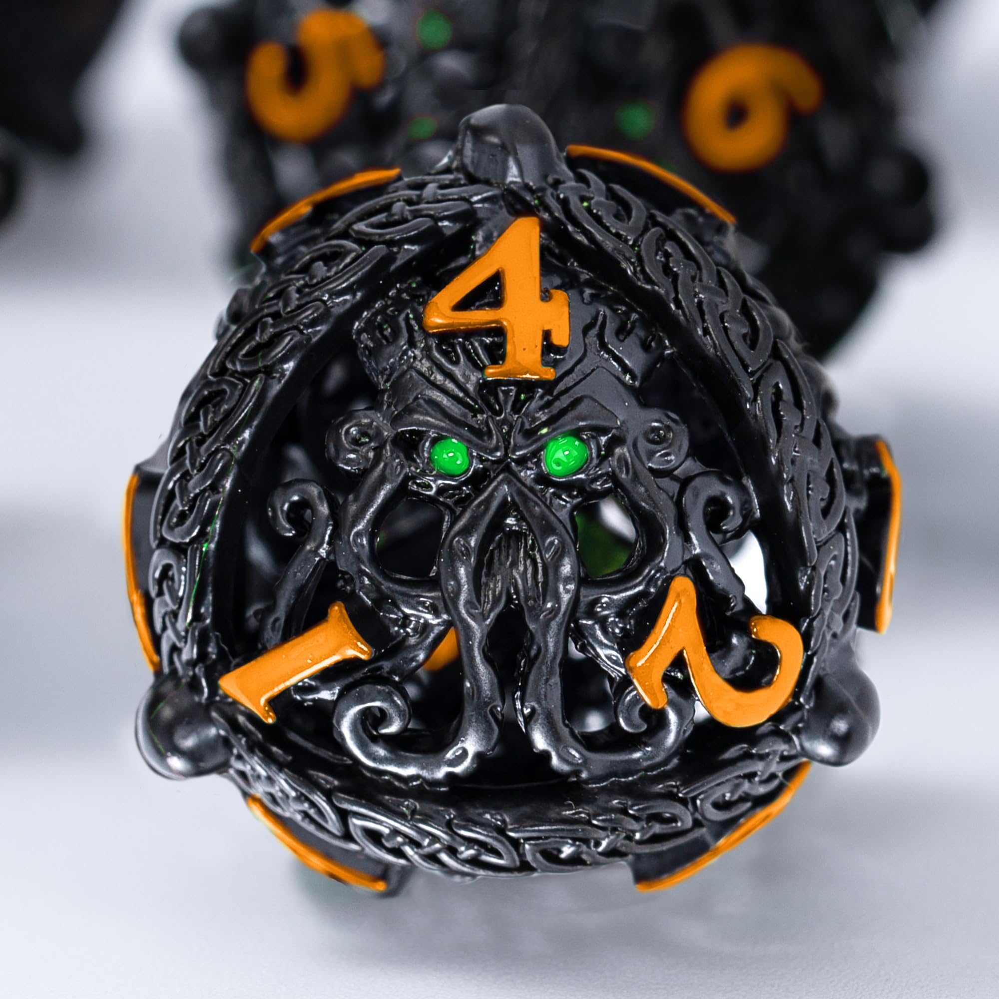 Metal Dice Set for DND - Unique Round Hollow Orb Design for Better Rolling - Cool Cthulhu Dice for D&D Role Playing Games (RPG) - Stunning Set for