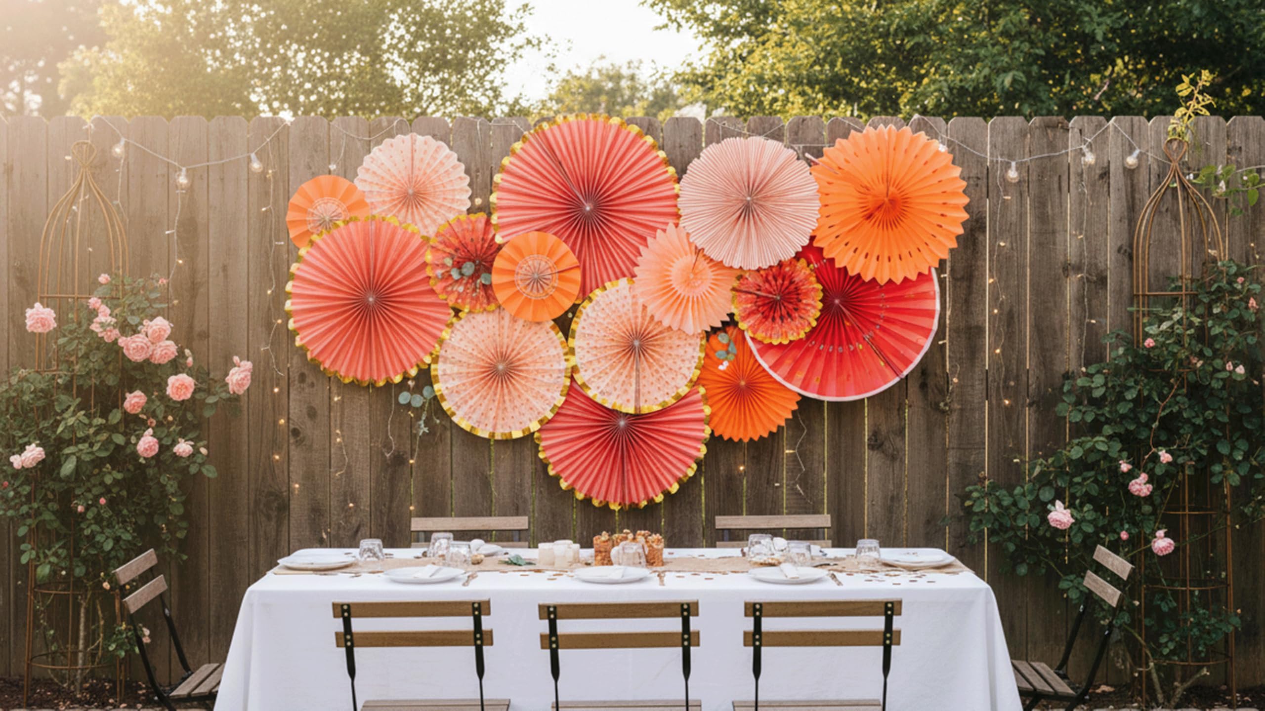 PapaKit Zestaw dekoracji ściennych origami (8 różnych okrągłych wachlarzy z papieru) przyjęcie urodzinowe, baby shower, wesele, dekoracja, kreatywny wzór artystyczny (jasny pomarańczowy kwiat z