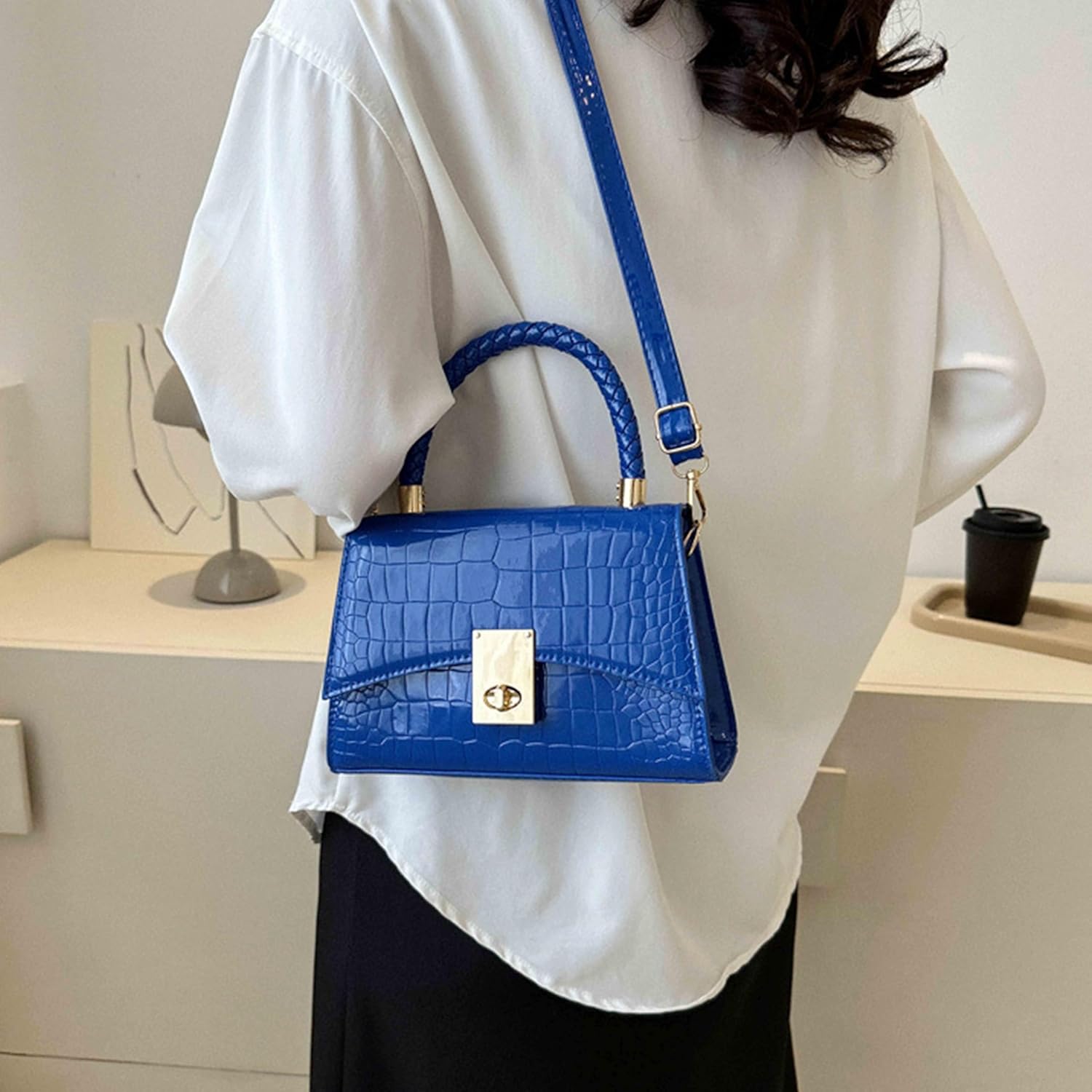 Valentines Gifts for Women,Small Crossbody Shoulder Purses, Classic Crocodile Pattern Top Handle Purse - Image 2