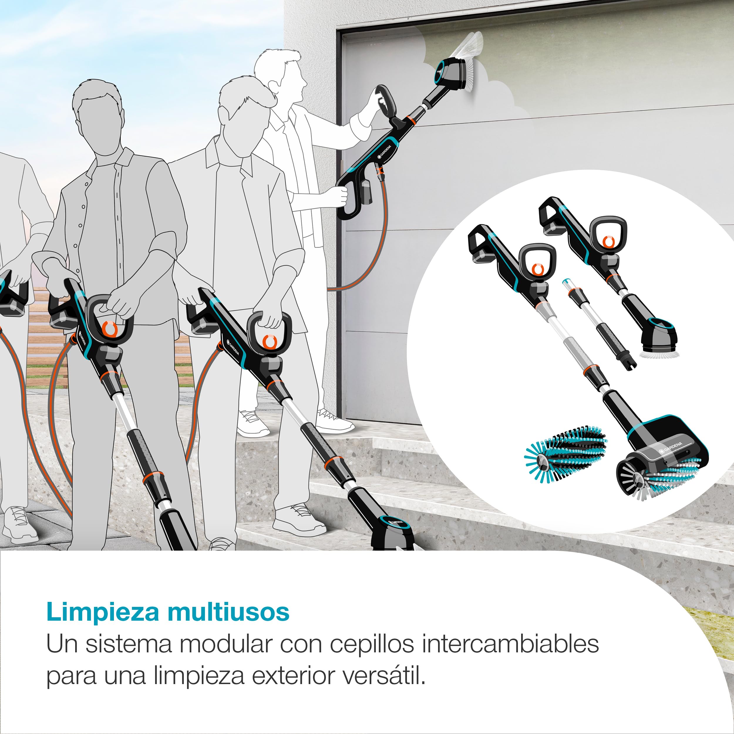 Gardena Limpiador AquaBrush a batería Compact 02/18V P4A Solo: Exterior, Funcionamiento con un Solo Toque, Limpieza Vertical, Ergonómico y Ajustable, Sin Cable (14840-55)