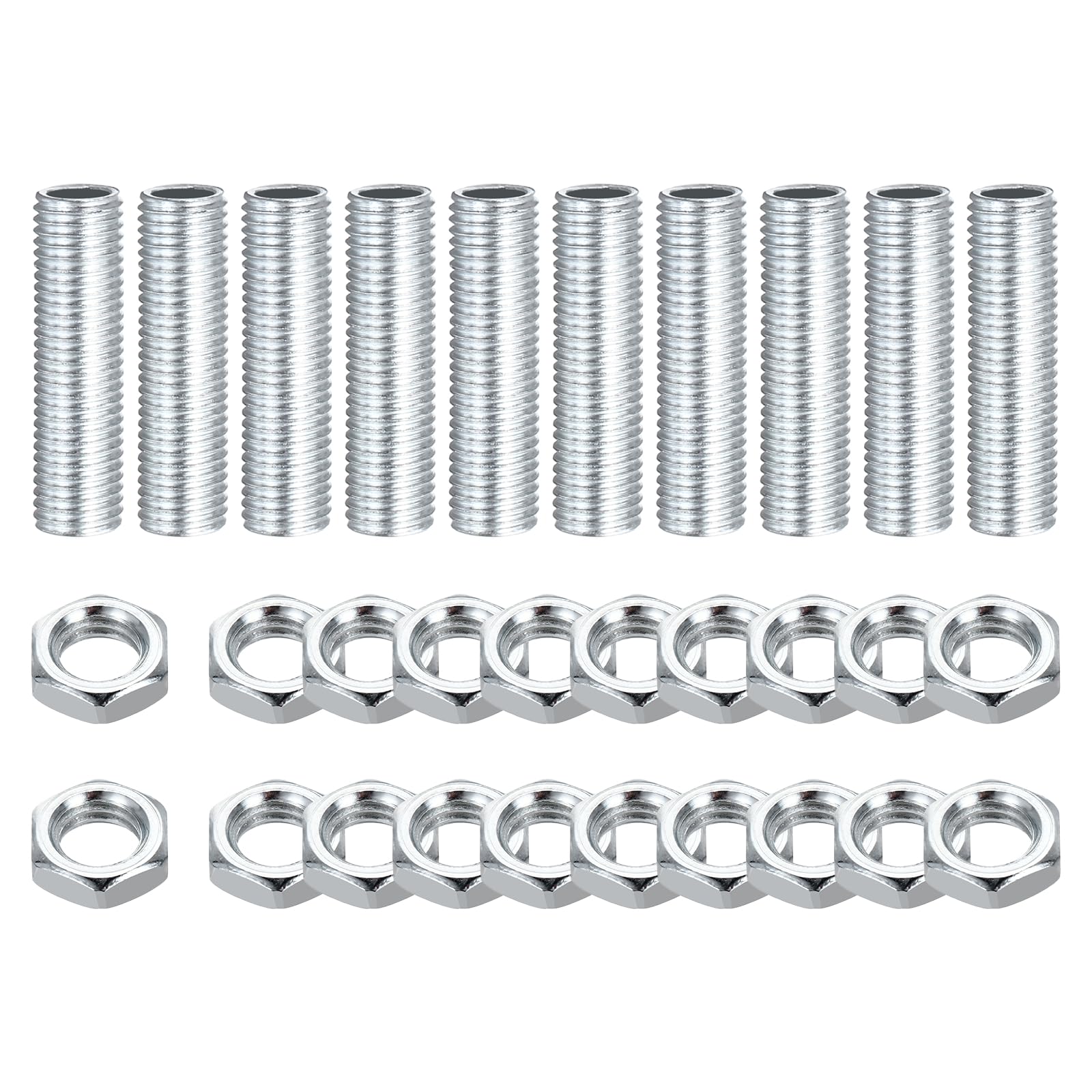 sourcing map 10Pcs 30mm Lamp Pipe Nipples Kit with Lock Nuts, M8x1 Fine All Threaded Hollow Tube Lamp Repair Hardware Fasteners for Chandelier Ceiling Lamps Assembly DIY, White Zinc โ image 1